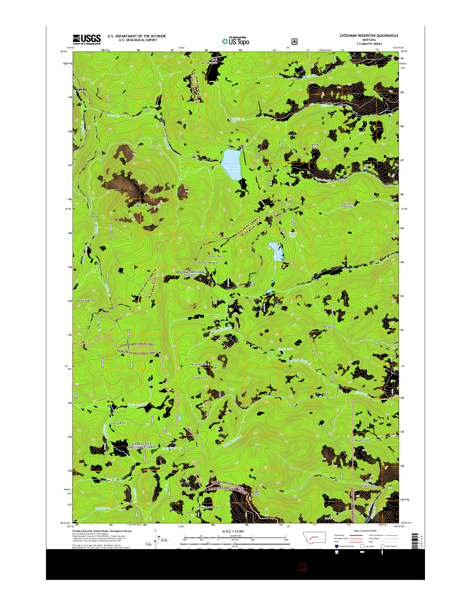 USGS US TOPO 7.5-MINUTE MAP FOR CHESSMAN RESERVOIR, MT 2014