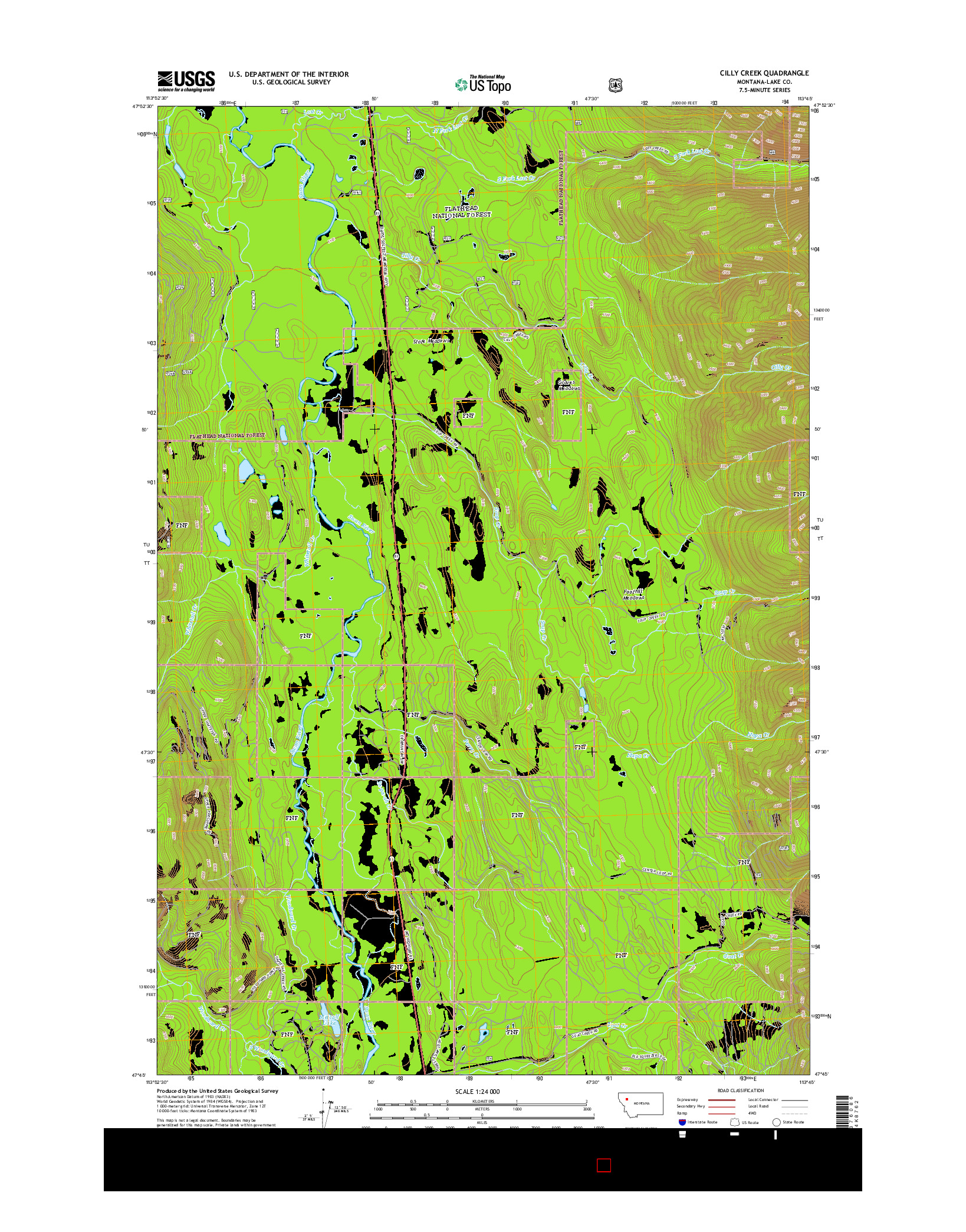 USGS US TOPO 7.5-MINUTE MAP FOR CILLY CREEK, MT 2014