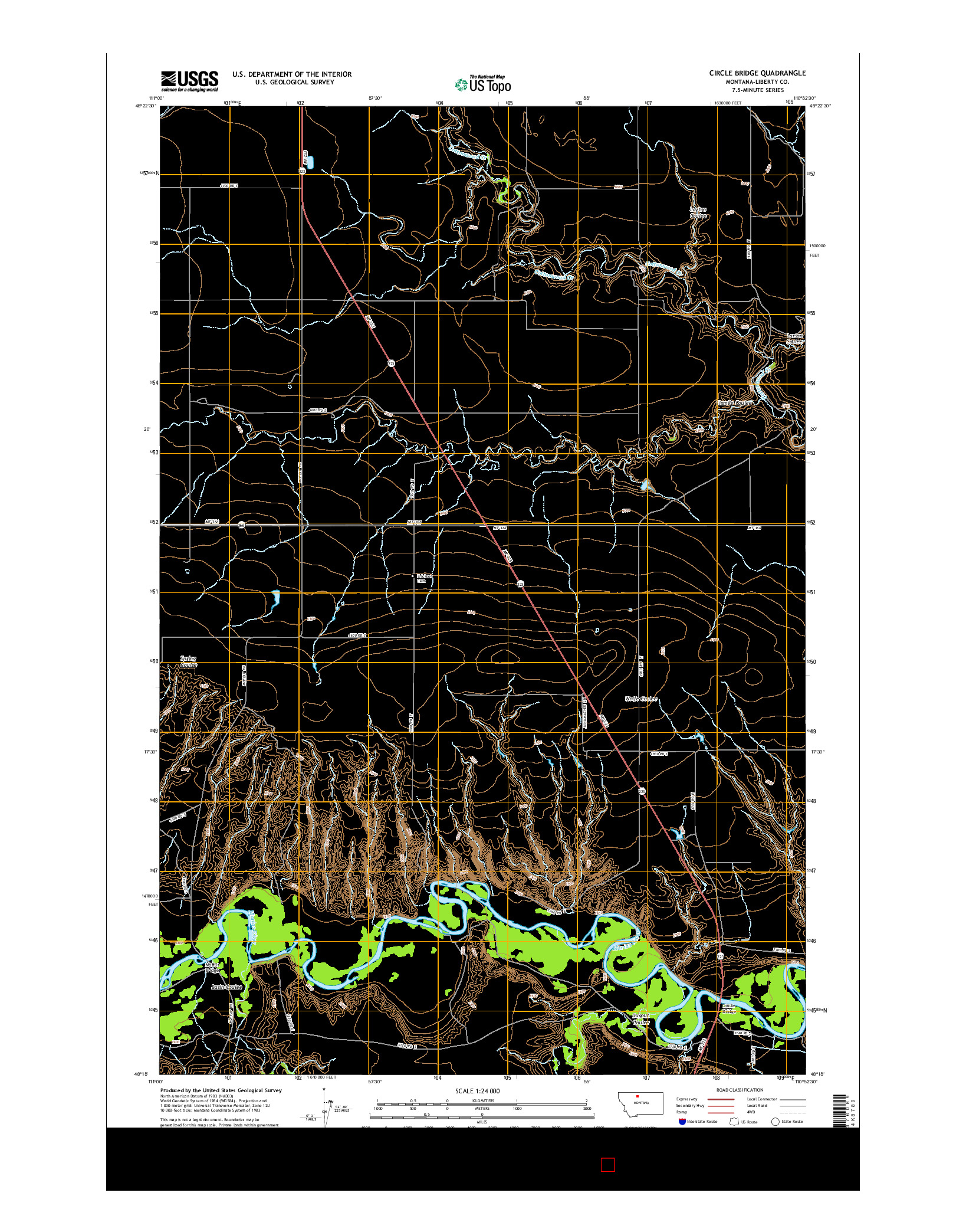USGS US TOPO 7.5-MINUTE MAP FOR CIRCLE BRIDGE, MT 2014