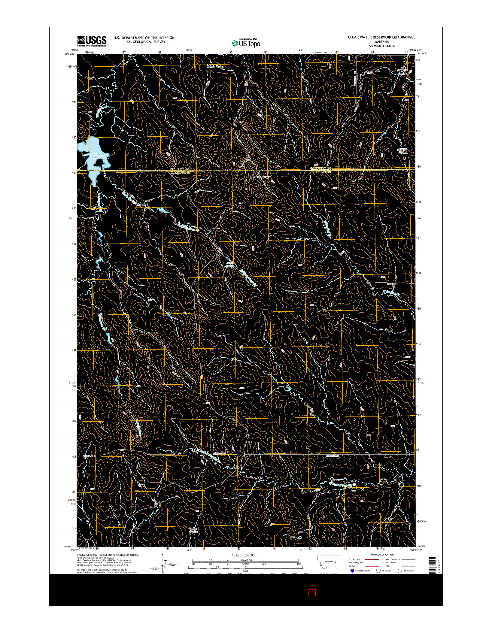 USGS US TOPO 7.5-MINUTE MAP FOR CLEAR WATER RESERVOIR, MT 2014