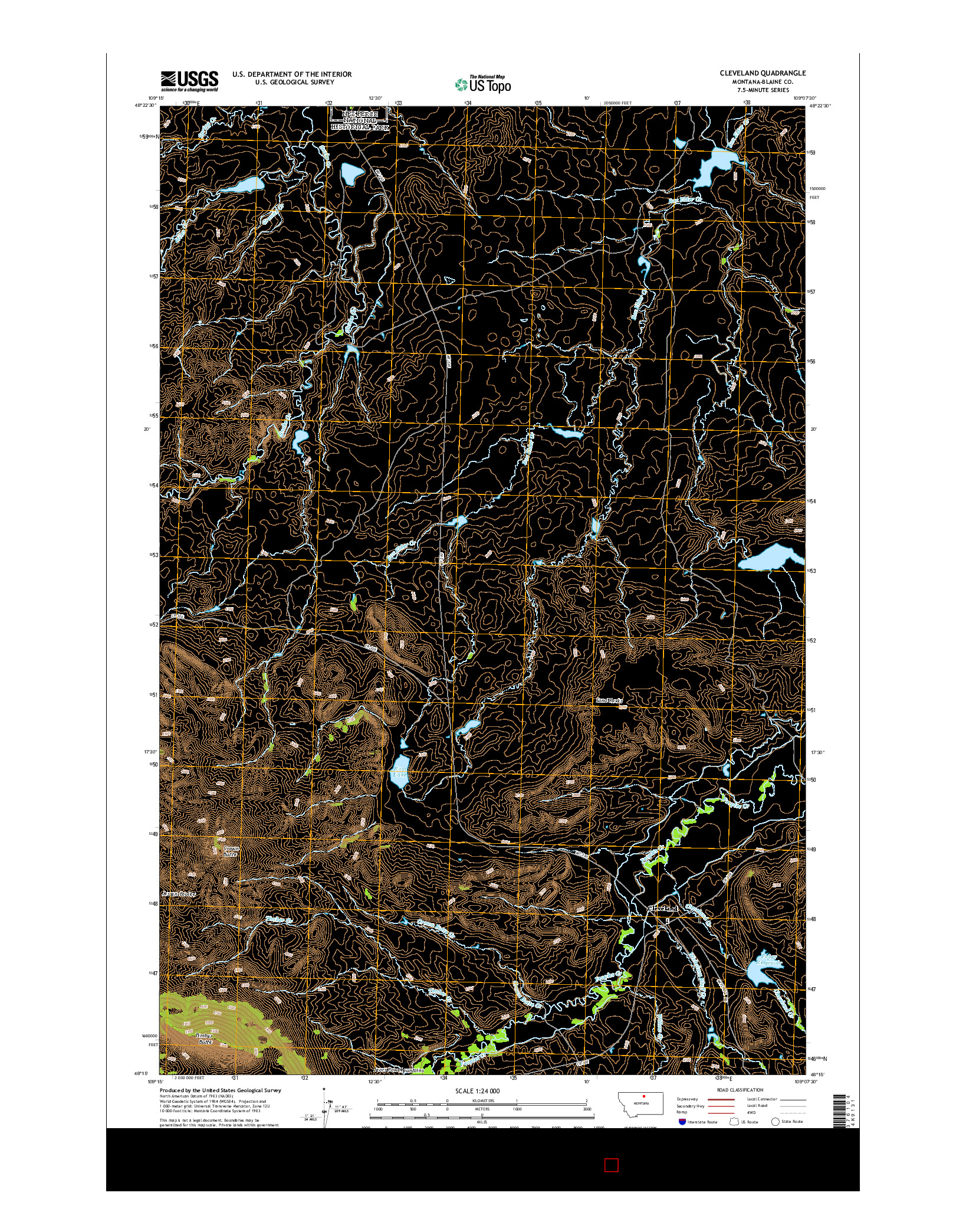 USGS US TOPO 7.5-MINUTE MAP FOR CLEVELAND, MT 2014