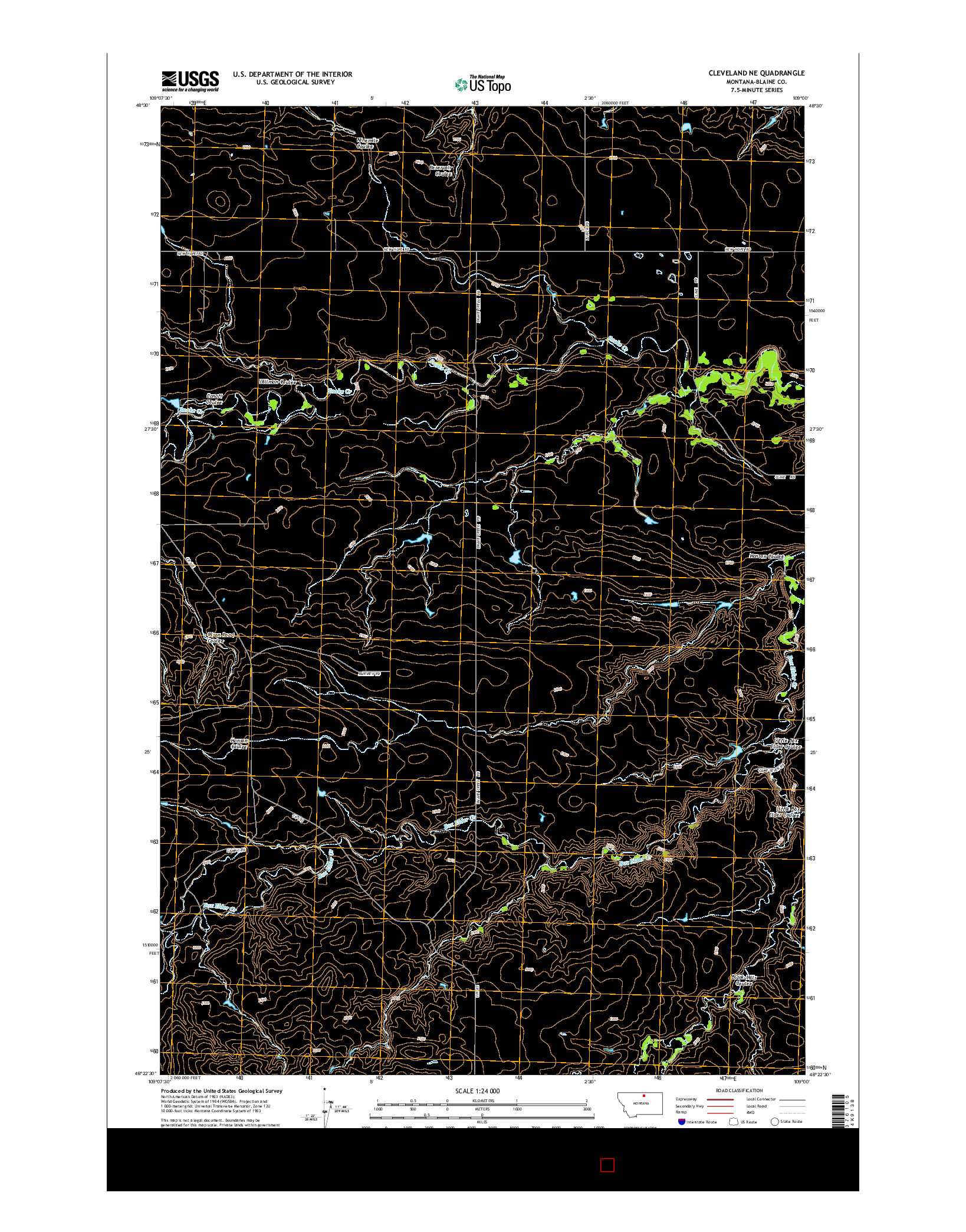 USGS US TOPO 7.5-MINUTE MAP FOR CLEVELAND NE, MT 2014