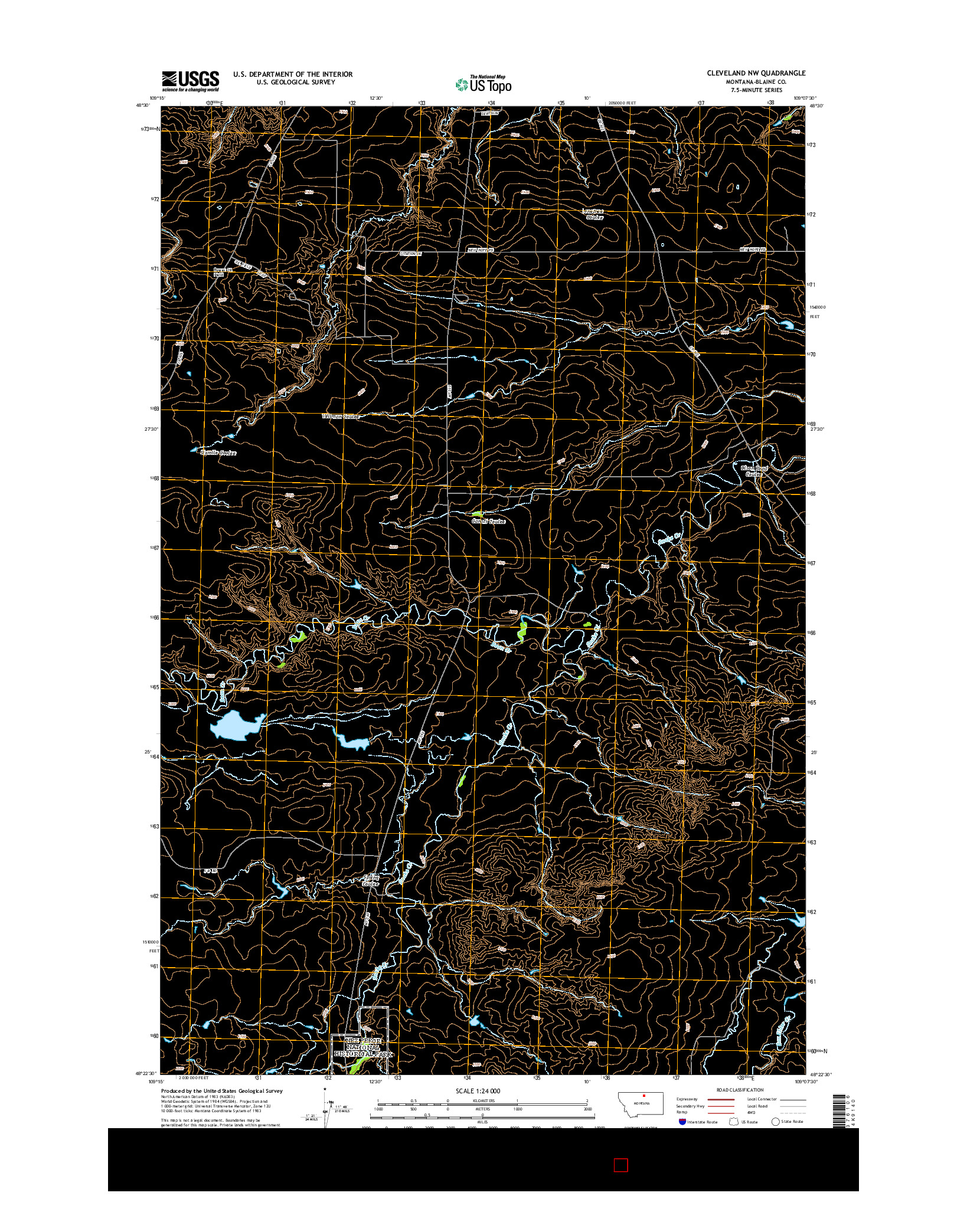 USGS US TOPO 7.5-MINUTE MAP FOR CLEVELAND NW, MT 2014