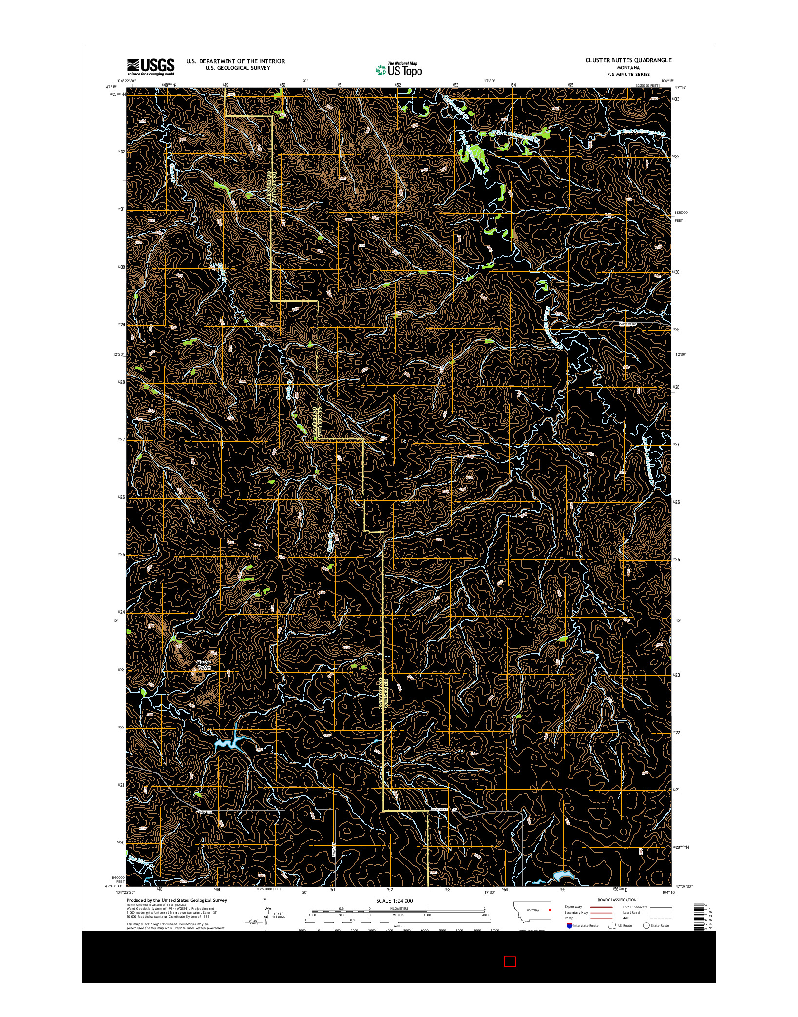 USGS US TOPO 7.5-MINUTE MAP FOR CLUSTER BUTTES, MT 2014