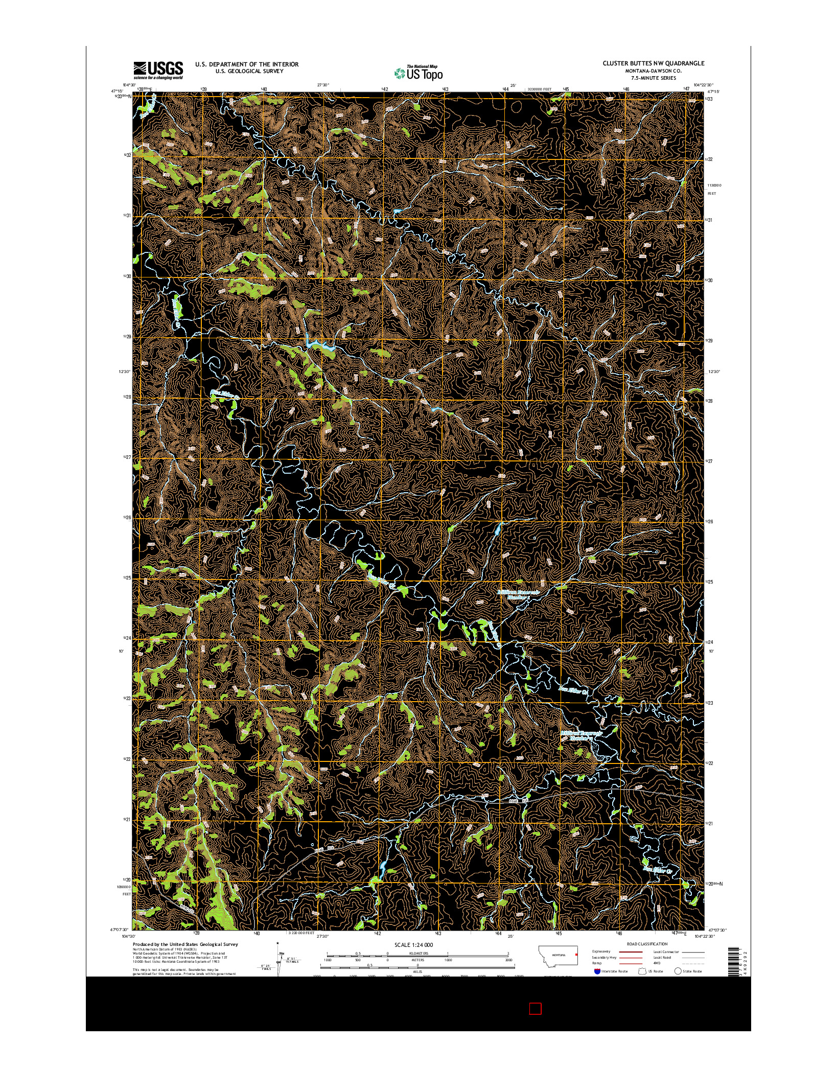 USGS US TOPO 7.5-MINUTE MAP FOR CLUSTER BUTTES NW, MT 2014