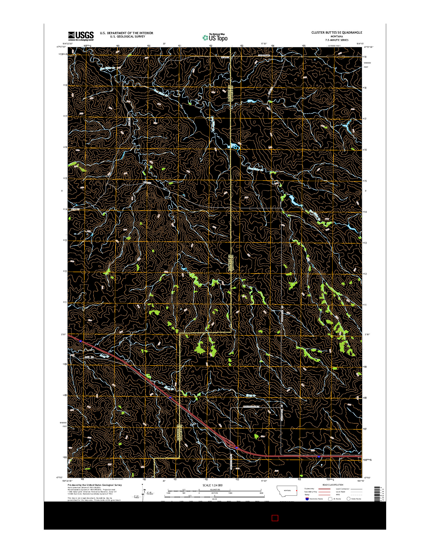 USGS US TOPO 7.5-MINUTE MAP FOR CLUSTER BUTTES SE, MT 2014