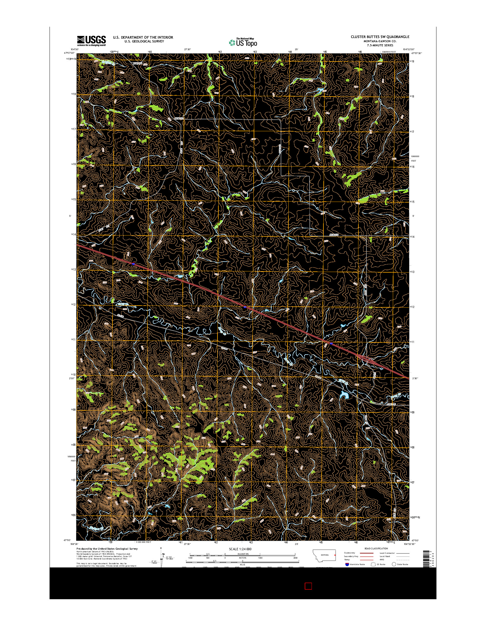 USGS US TOPO 7.5-MINUTE MAP FOR CLUSTER BUTTES SW, MT 2014