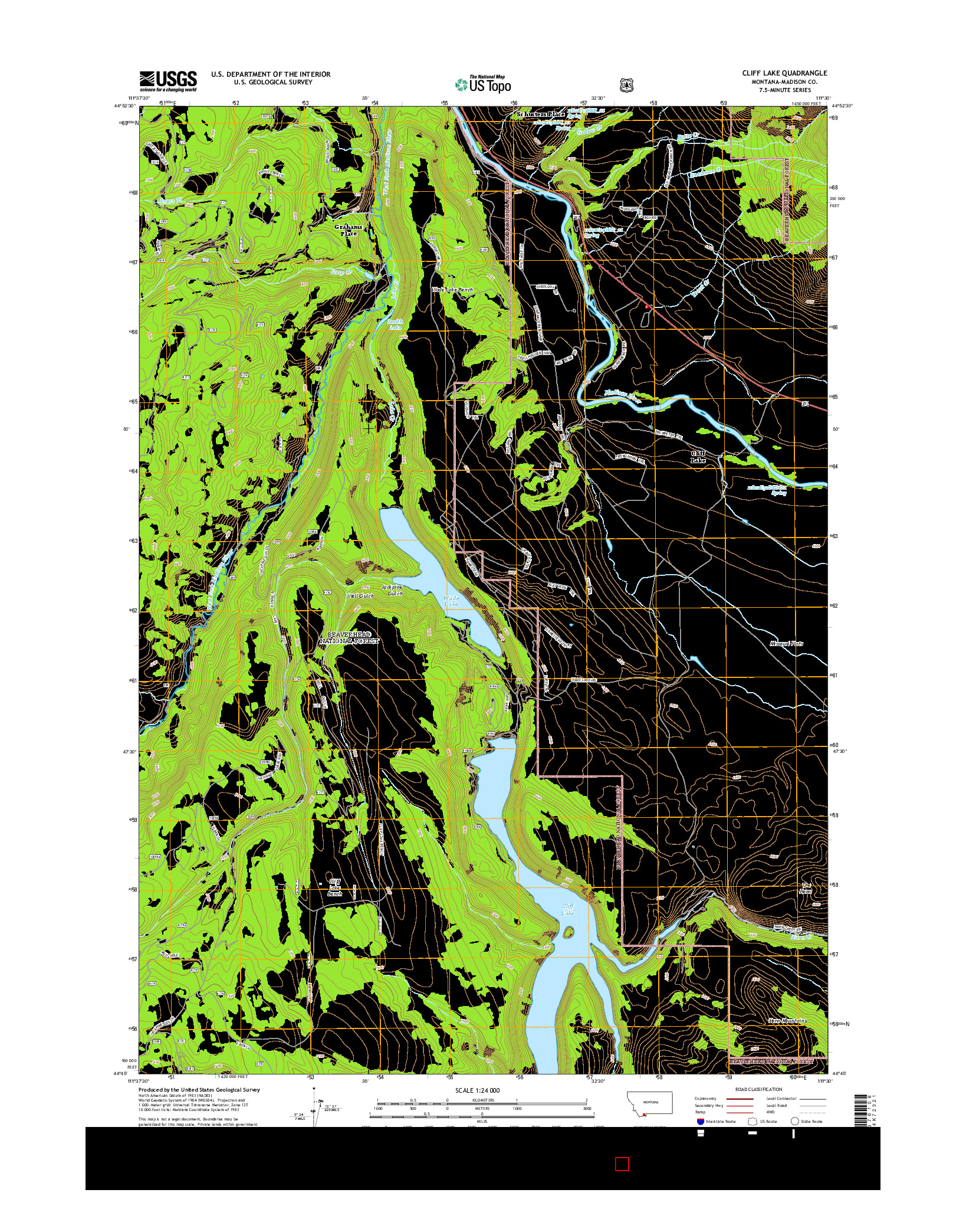 USGS US TOPO 7.5-MINUTE MAP FOR CLIFF LAKE, MT 2014