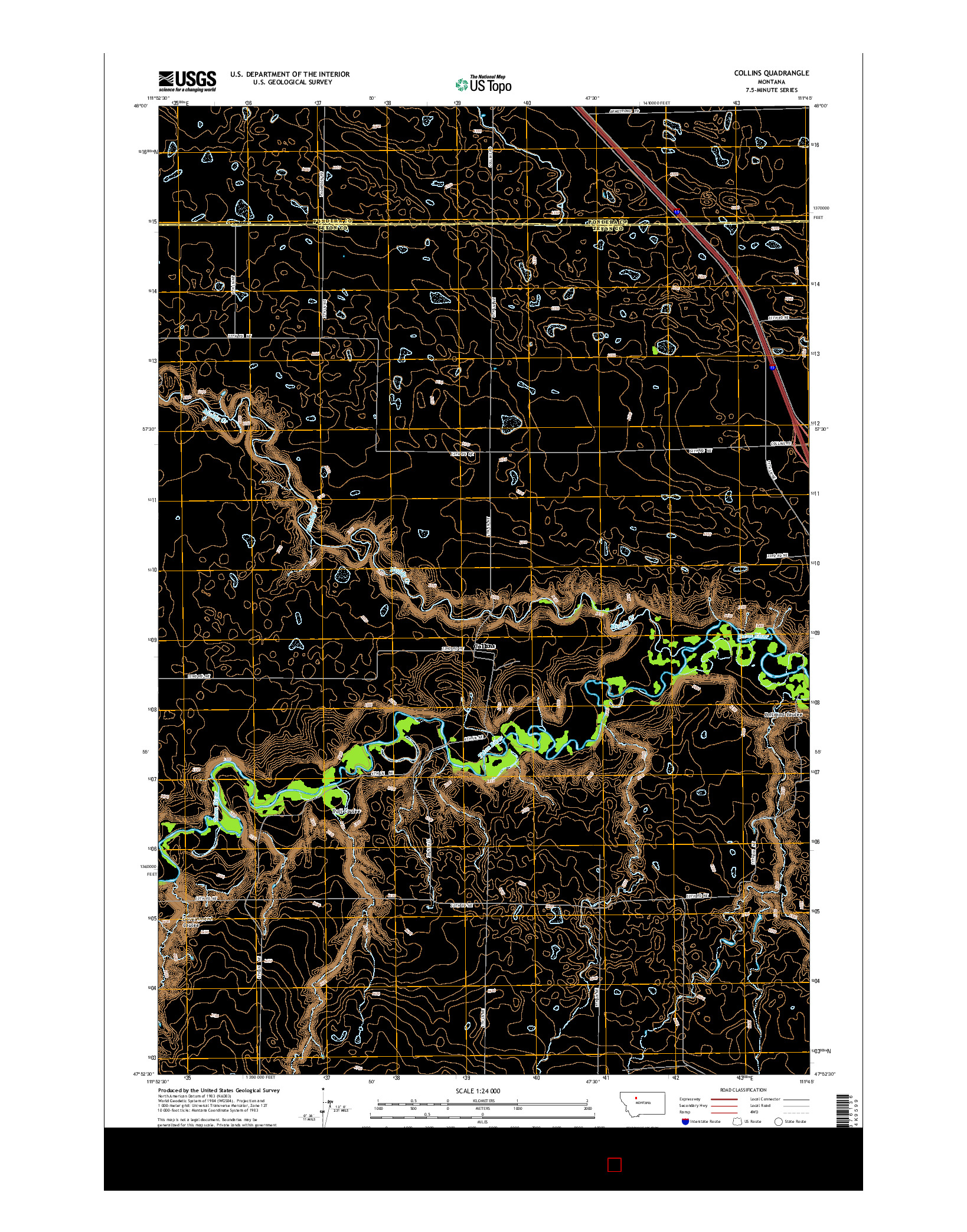 USGS US TOPO 7.5-MINUTE MAP FOR COLLINS, MT 2014