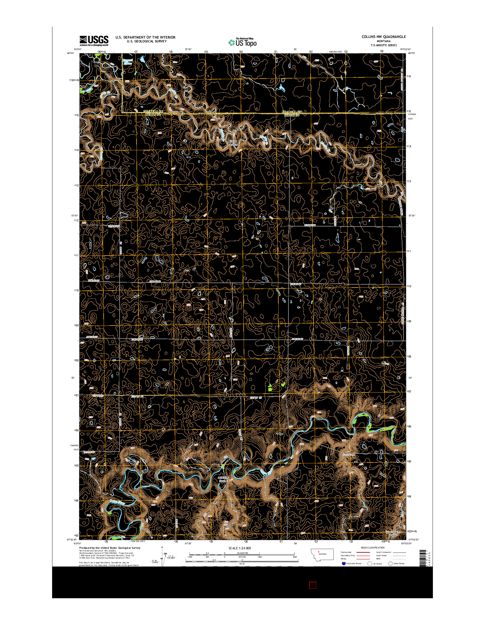 USGS US TOPO 7.5-MINUTE MAP FOR COLLINS NW, MT 2014