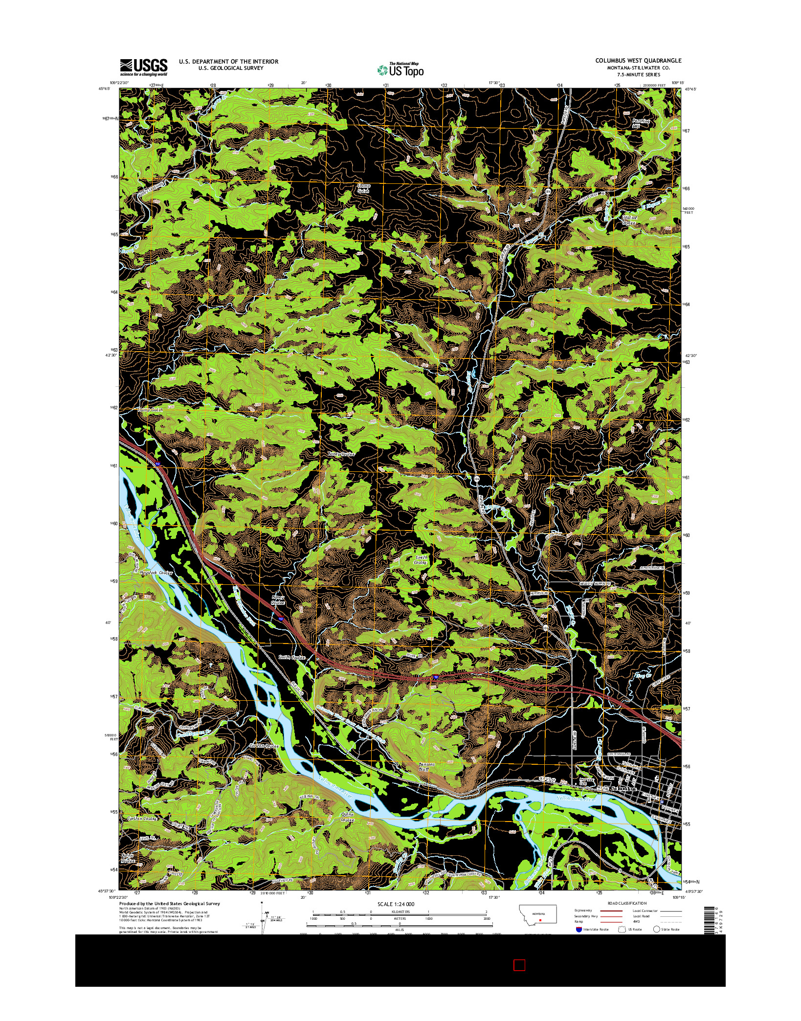 USGS US TOPO 7.5-MINUTE MAP FOR COLUMBUS WEST, MT 2014