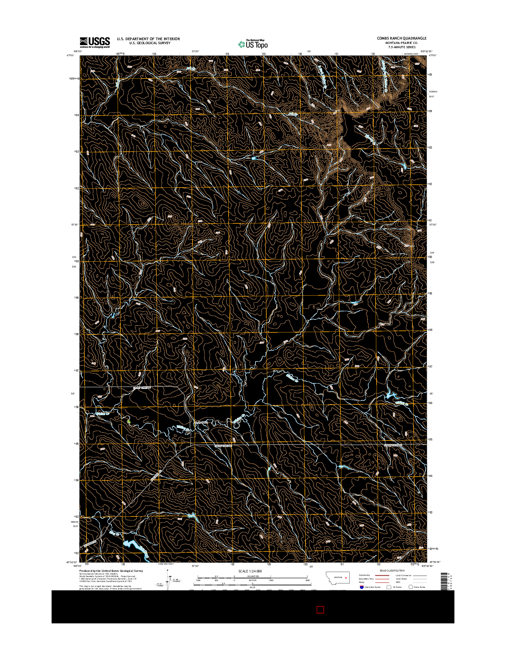 USGS US TOPO 7.5-MINUTE MAP FOR COMBS RANCH, MT 2014