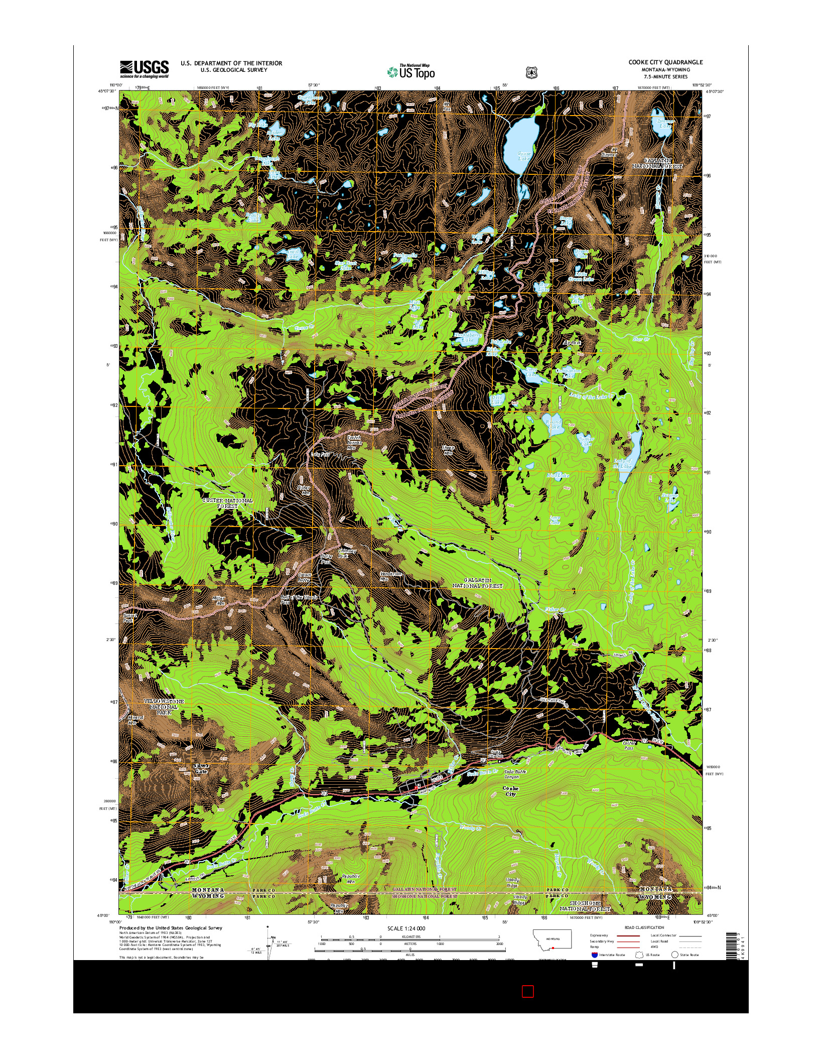 USGS US TOPO 7.5-MINUTE MAP FOR COOKE CITY, MT-WY 2014