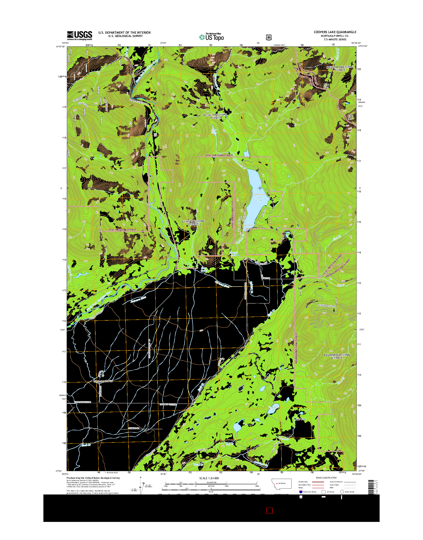 USGS US TOPO 7.5-MINUTE MAP FOR COOPERS LAKE, MT 2014