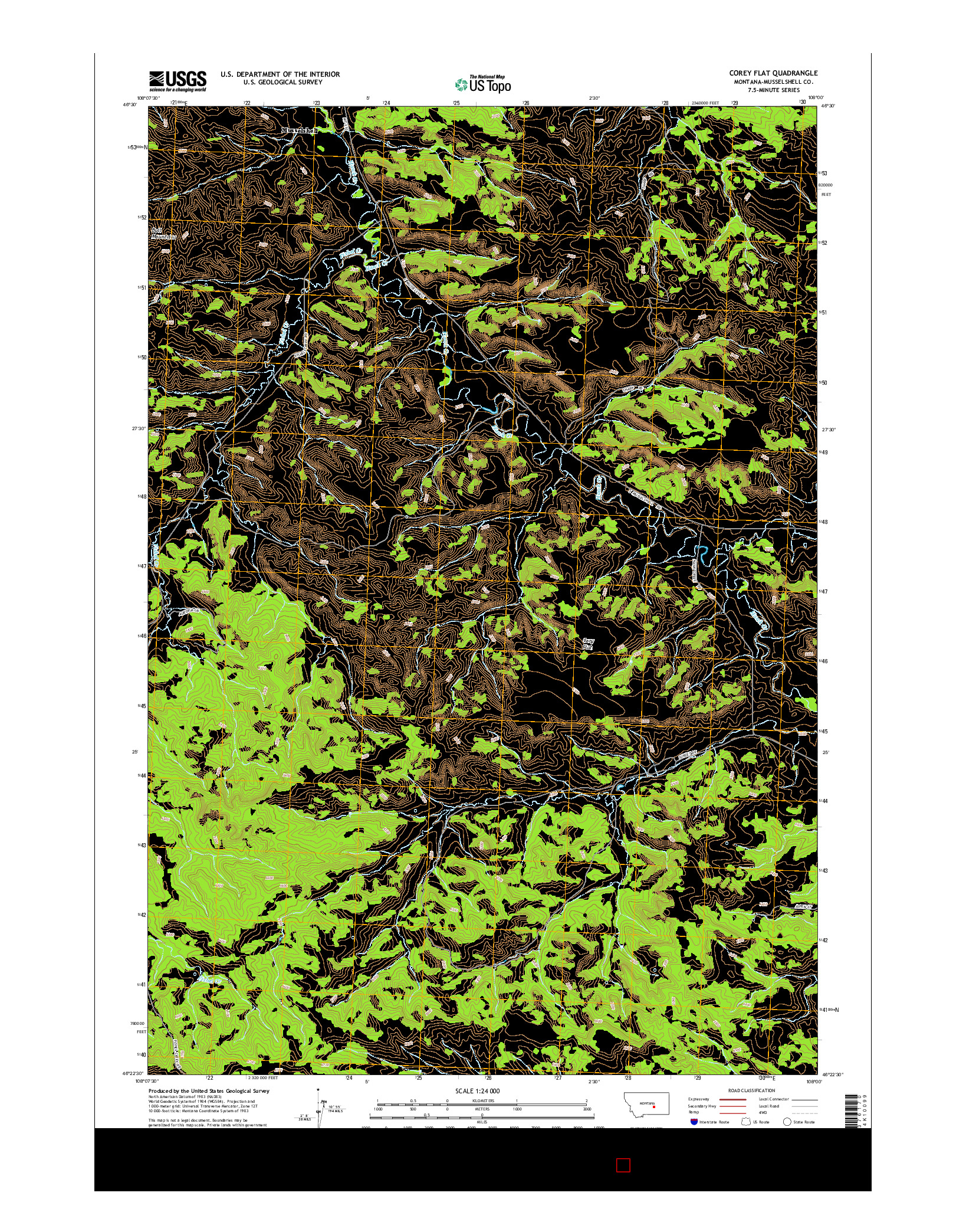 USGS US TOPO 7.5-MINUTE MAP FOR COREY FLAT, MT 2014