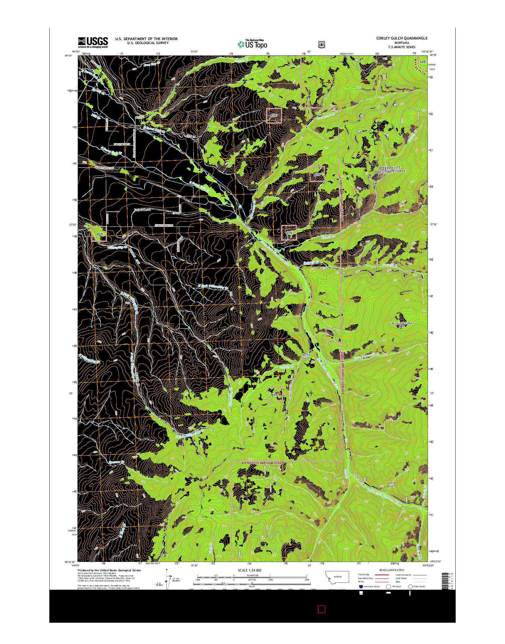 USGS US TOPO 7.5-MINUTE MAP FOR CORLEY GULCH, MT 2014