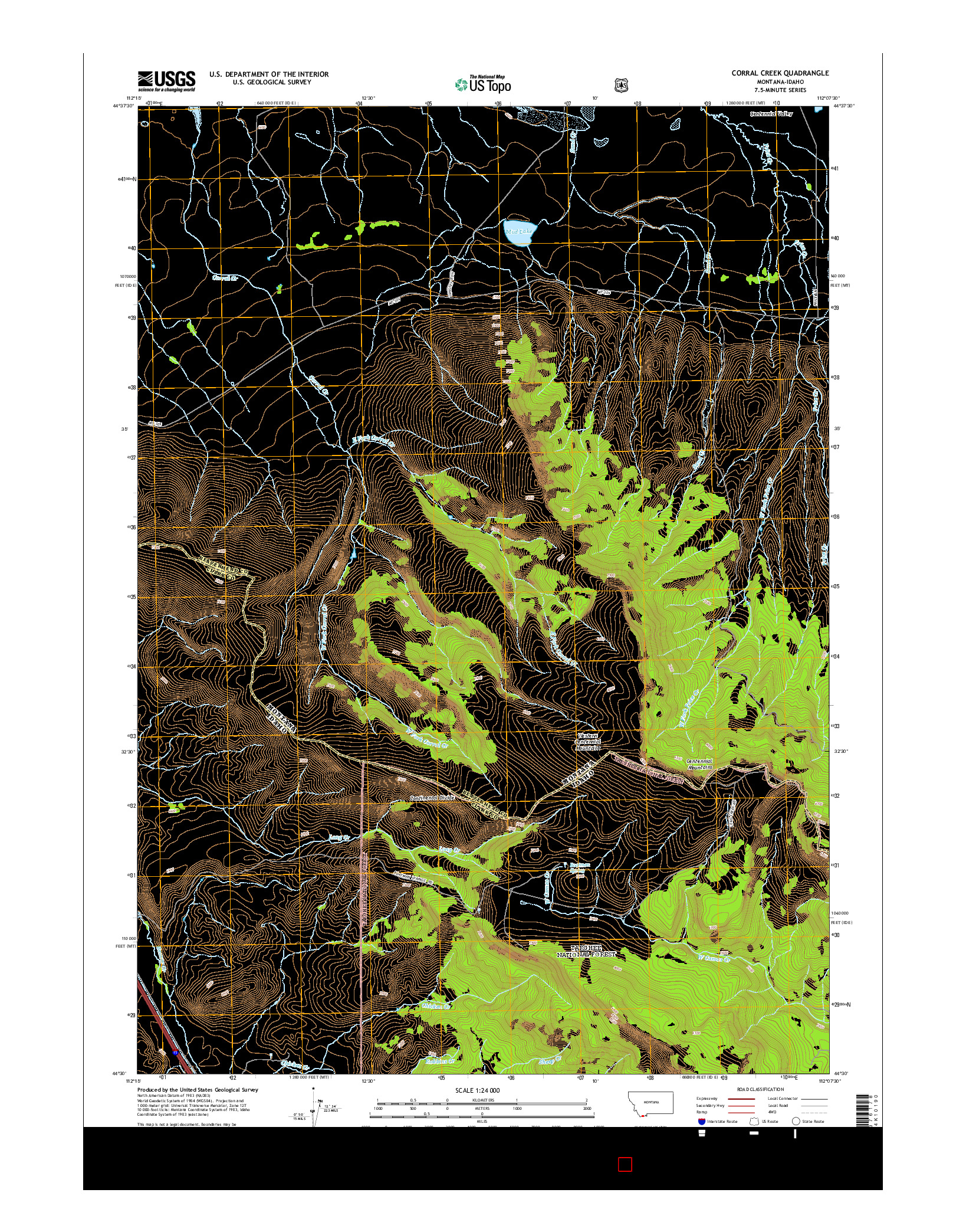 USGS US TOPO 7.5-MINUTE MAP FOR CORRAL CREEK, MT-ID 2014