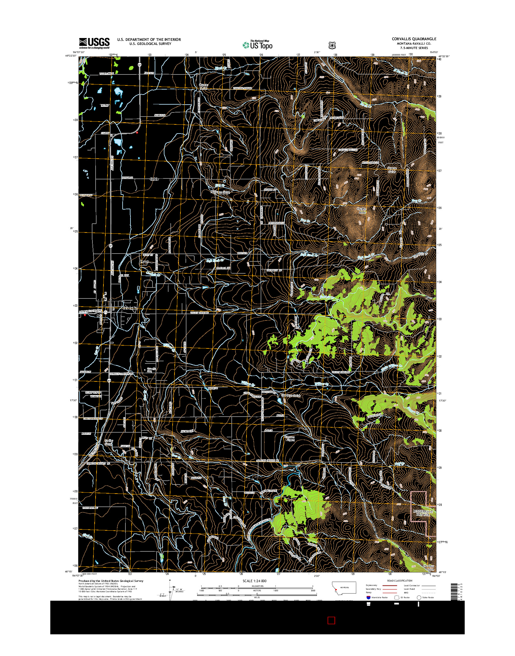 USGS US TOPO 7.5-MINUTE MAP FOR CORVALLIS, MT 2014