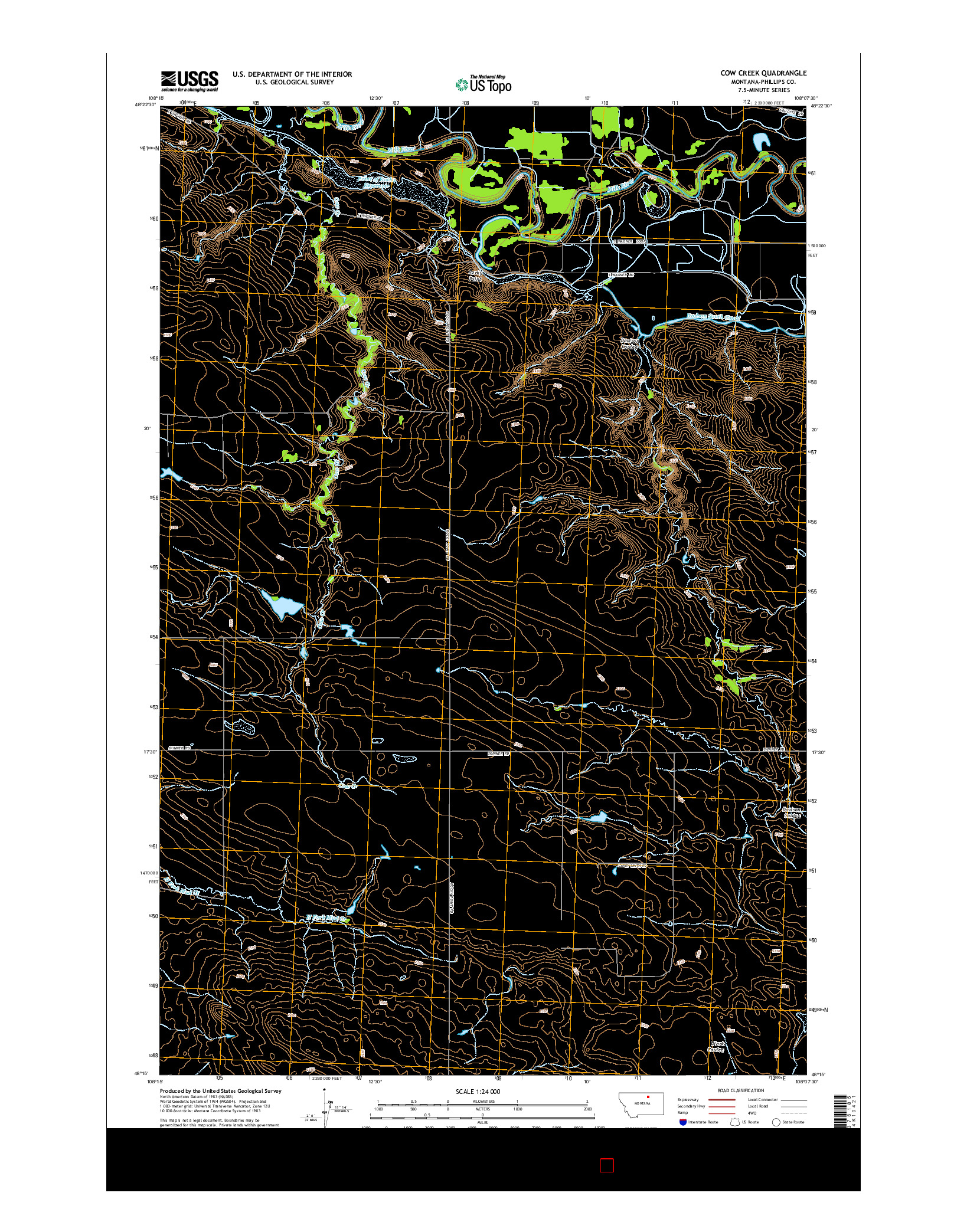USGS US TOPO 7.5-MINUTE MAP FOR COW CREEK, MT 2014