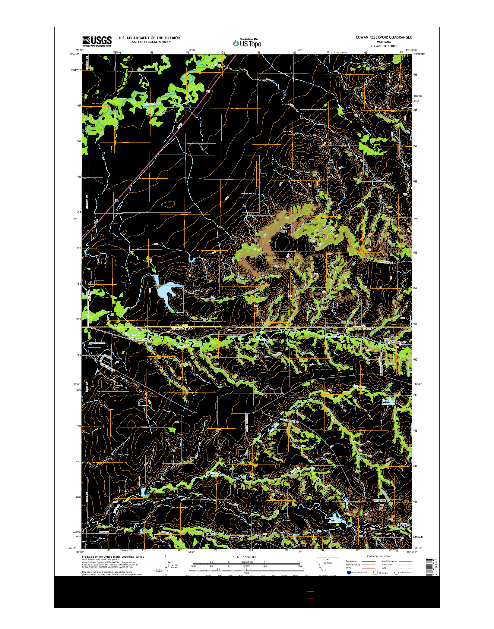 USGS US TOPO 7.5-MINUTE MAP FOR COWAN RESERVOIR, MT 2014