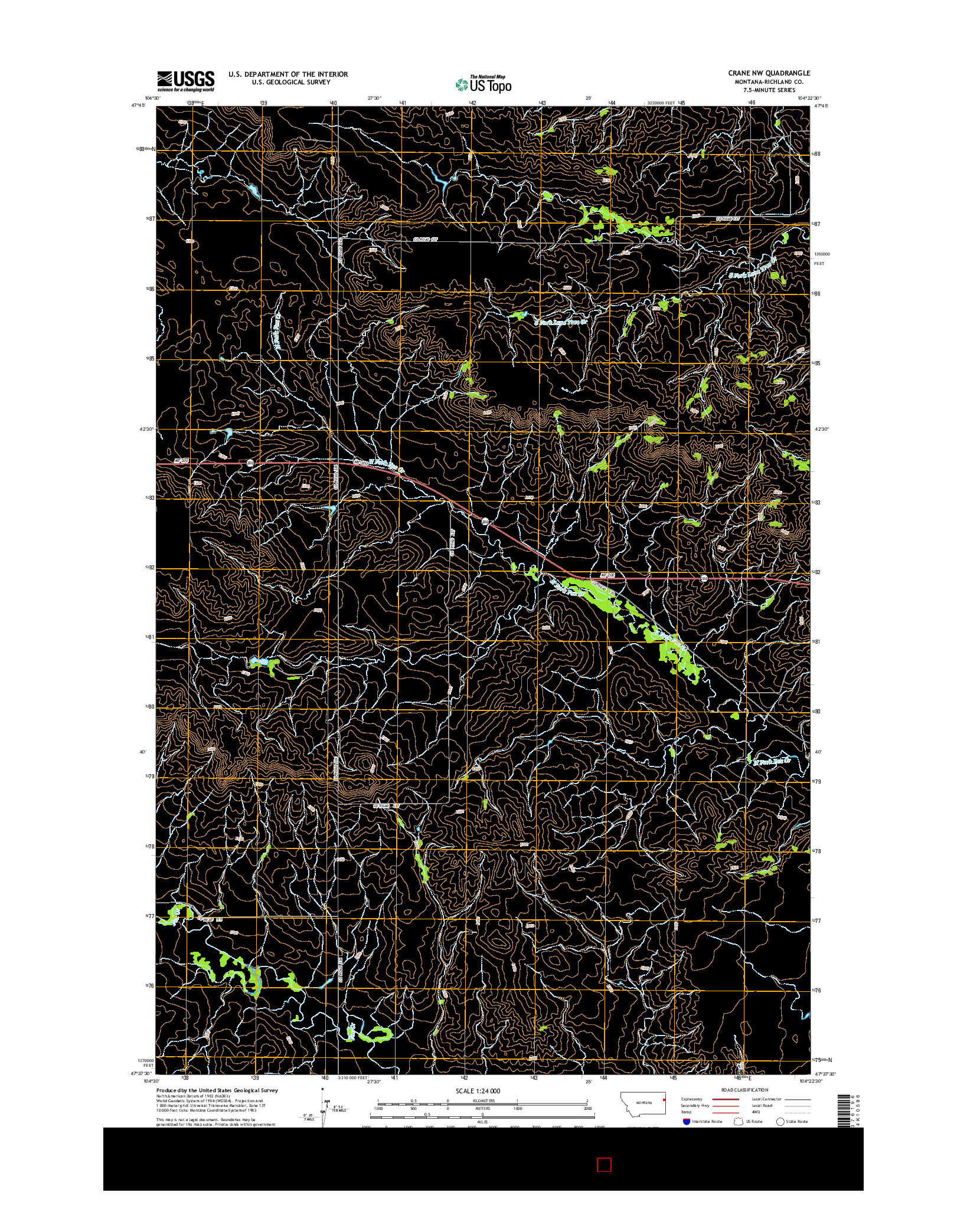 USGS US TOPO 7.5-MINUTE MAP FOR CRANE NW, MT 2014
