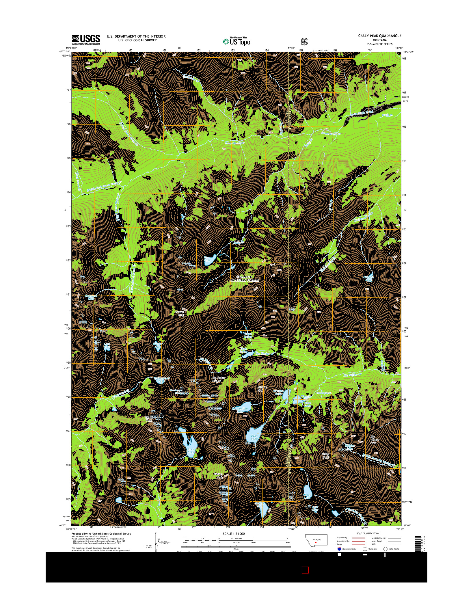 USGS US TOPO 7.5-MINUTE MAP FOR CRAZY PEAK, MT 2014