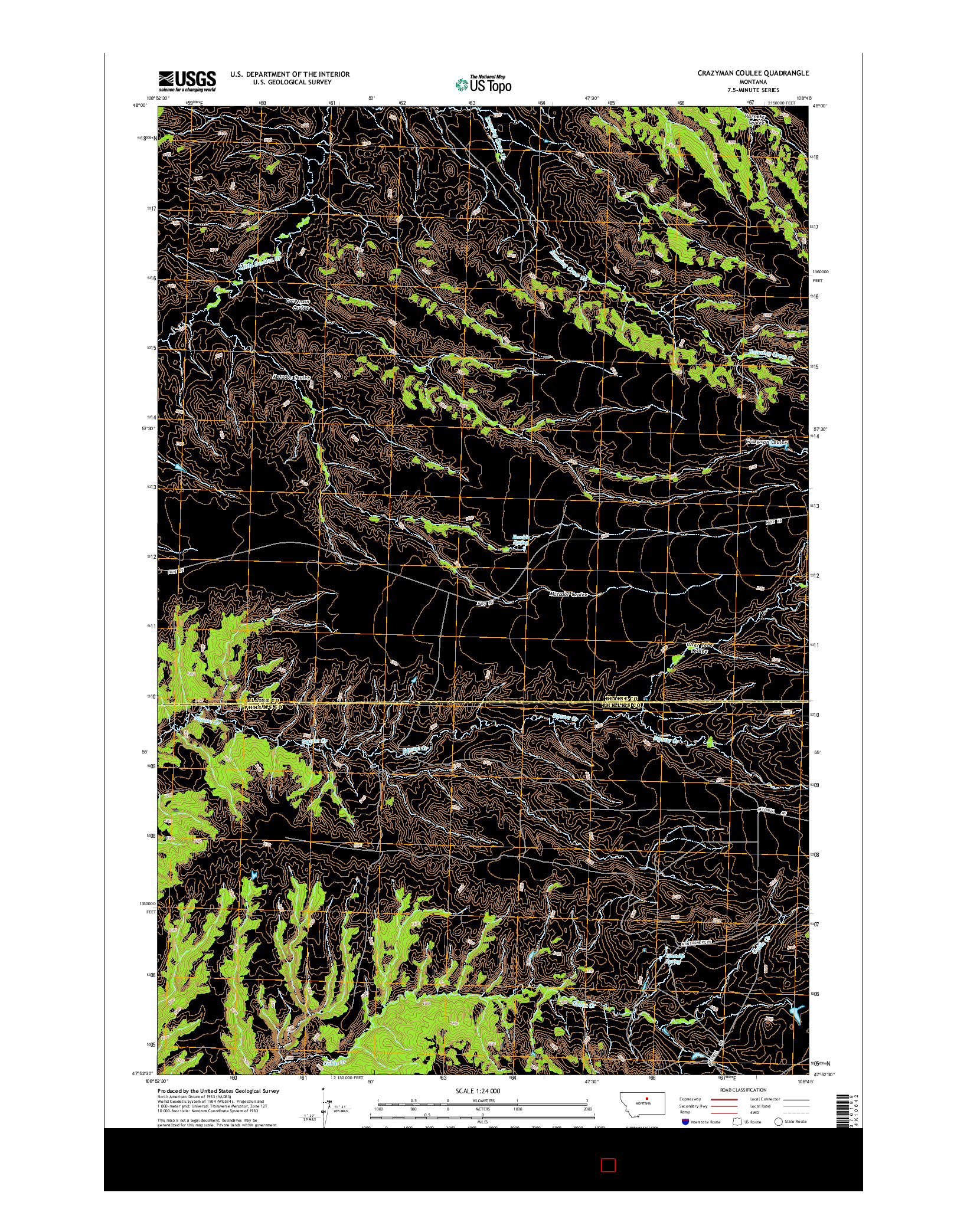 USGS US TOPO 7.5-MINUTE MAP FOR CRAZYMAN COULEE, MT 2014