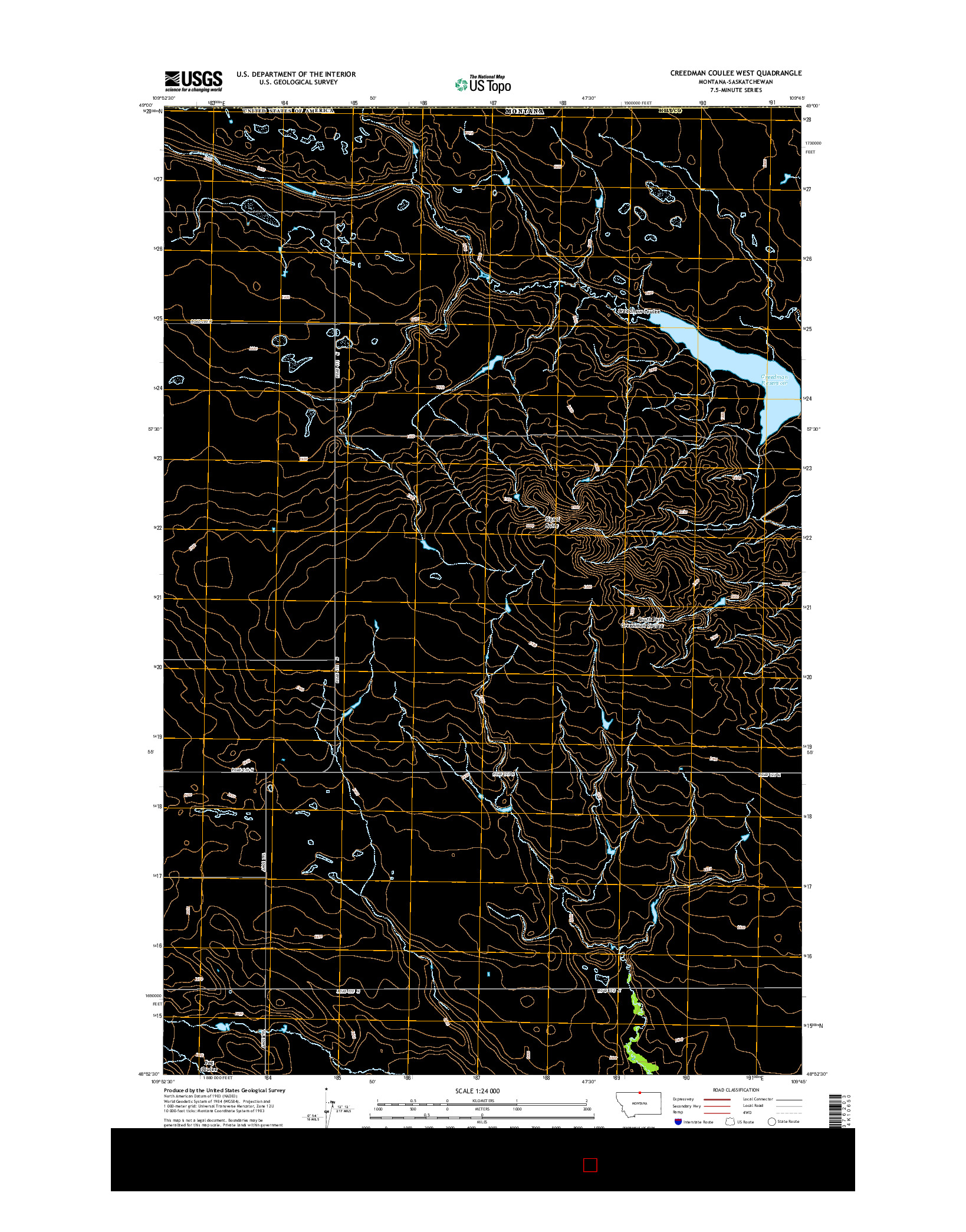 USGS US TOPO 7.5-MINUTE MAP FOR CREEDMAN COULEE WEST, MT-SK 2014