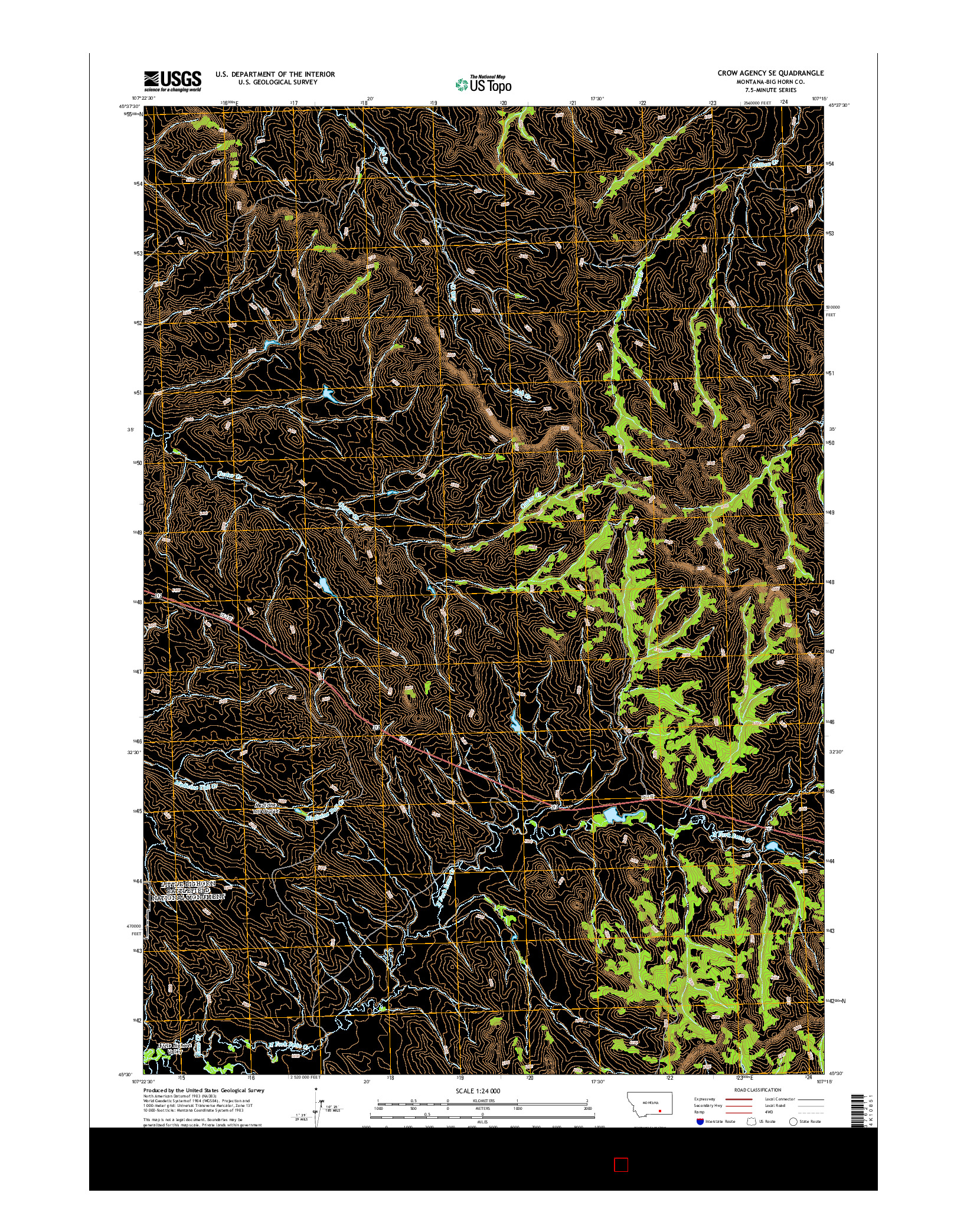 USGS US TOPO 7.5-MINUTE MAP FOR CROW AGENCY SE, MT 2014