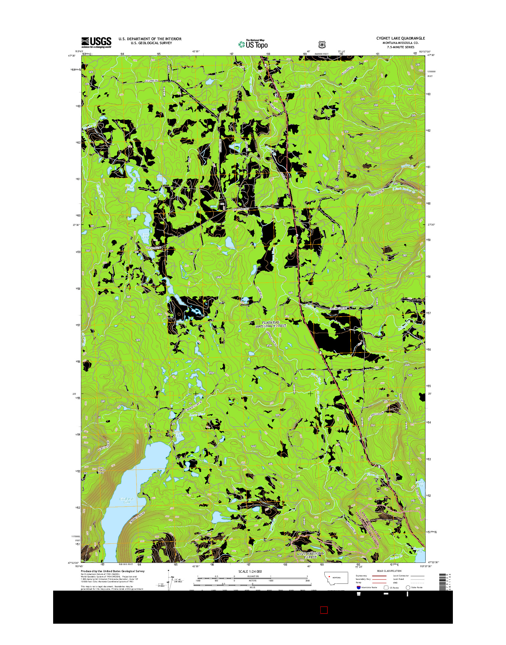 USGS US TOPO 7.5-MINUTE MAP FOR CYGNET LAKE, MT 2014