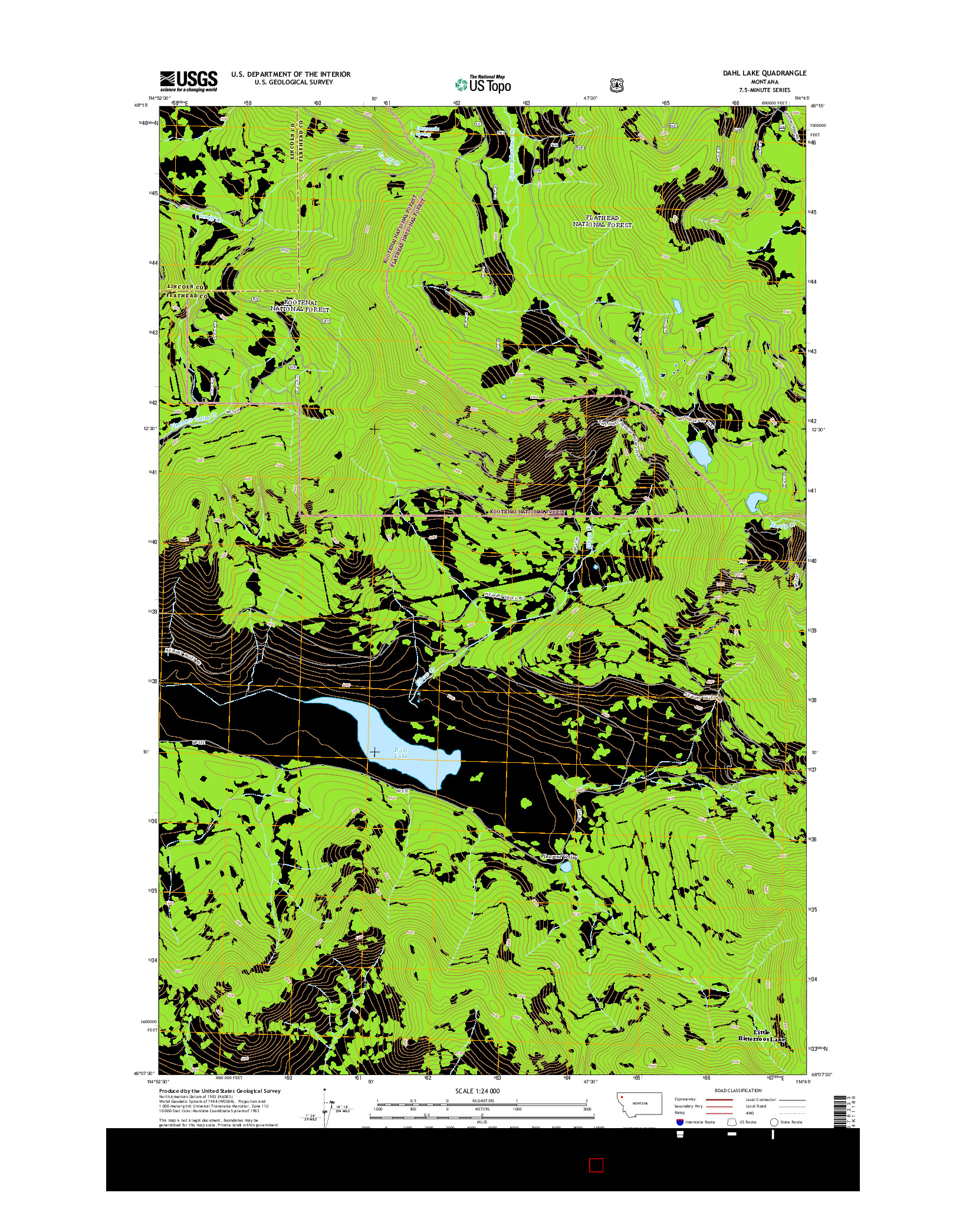 USGS US TOPO 7.5-MINUTE MAP FOR DAHL LAKE, MT 2014