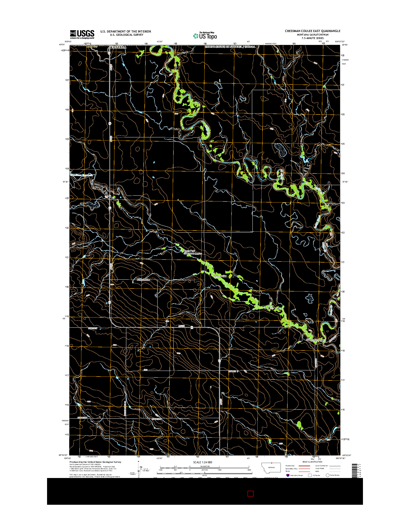 USGS US TOPO 7.5-MINUTE MAP FOR CREEDMAN COULEE EAST, MT-SK 2014