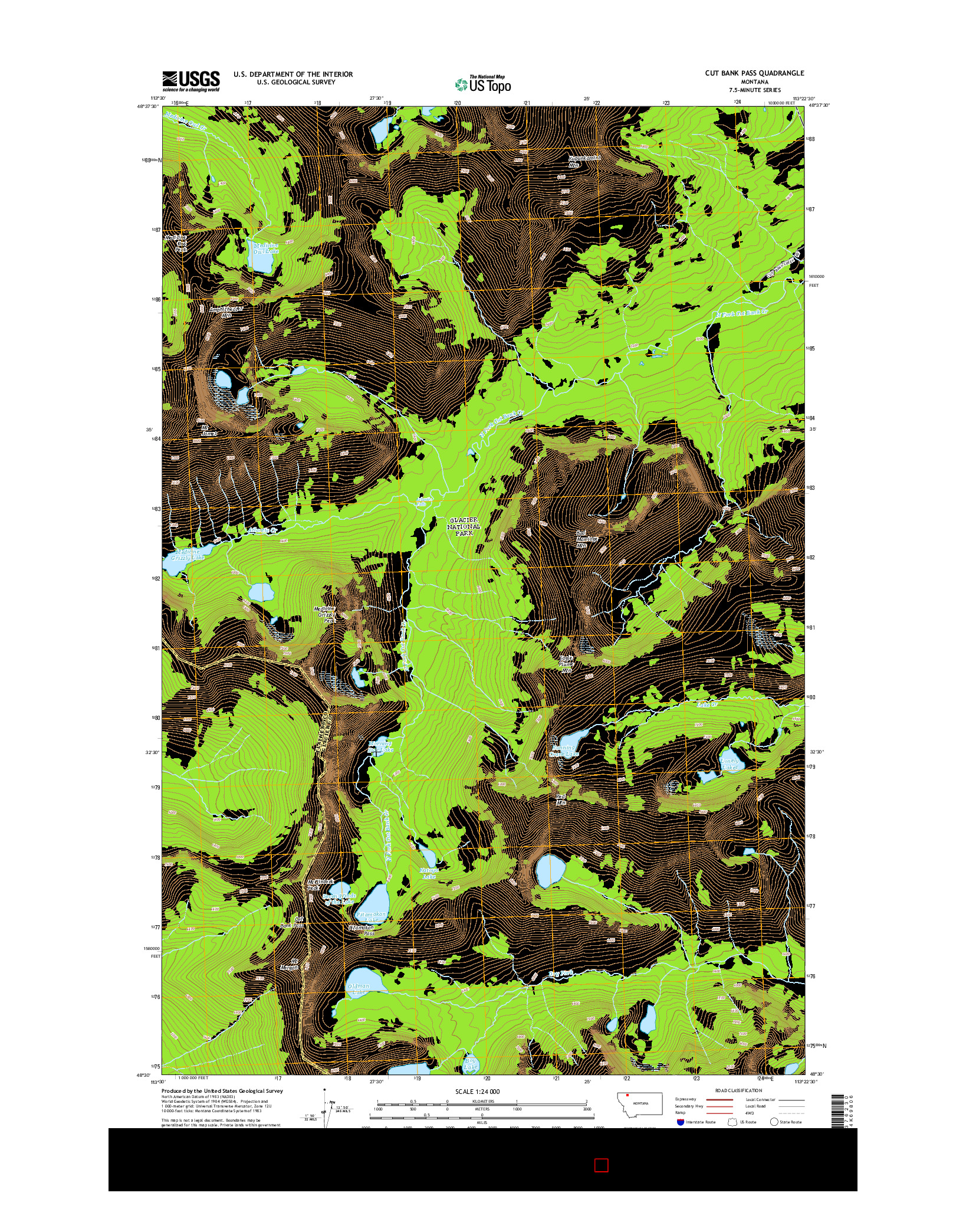 USGS US TOPO 7.5-MINUTE MAP FOR CUT BANK PASS, MT 2014