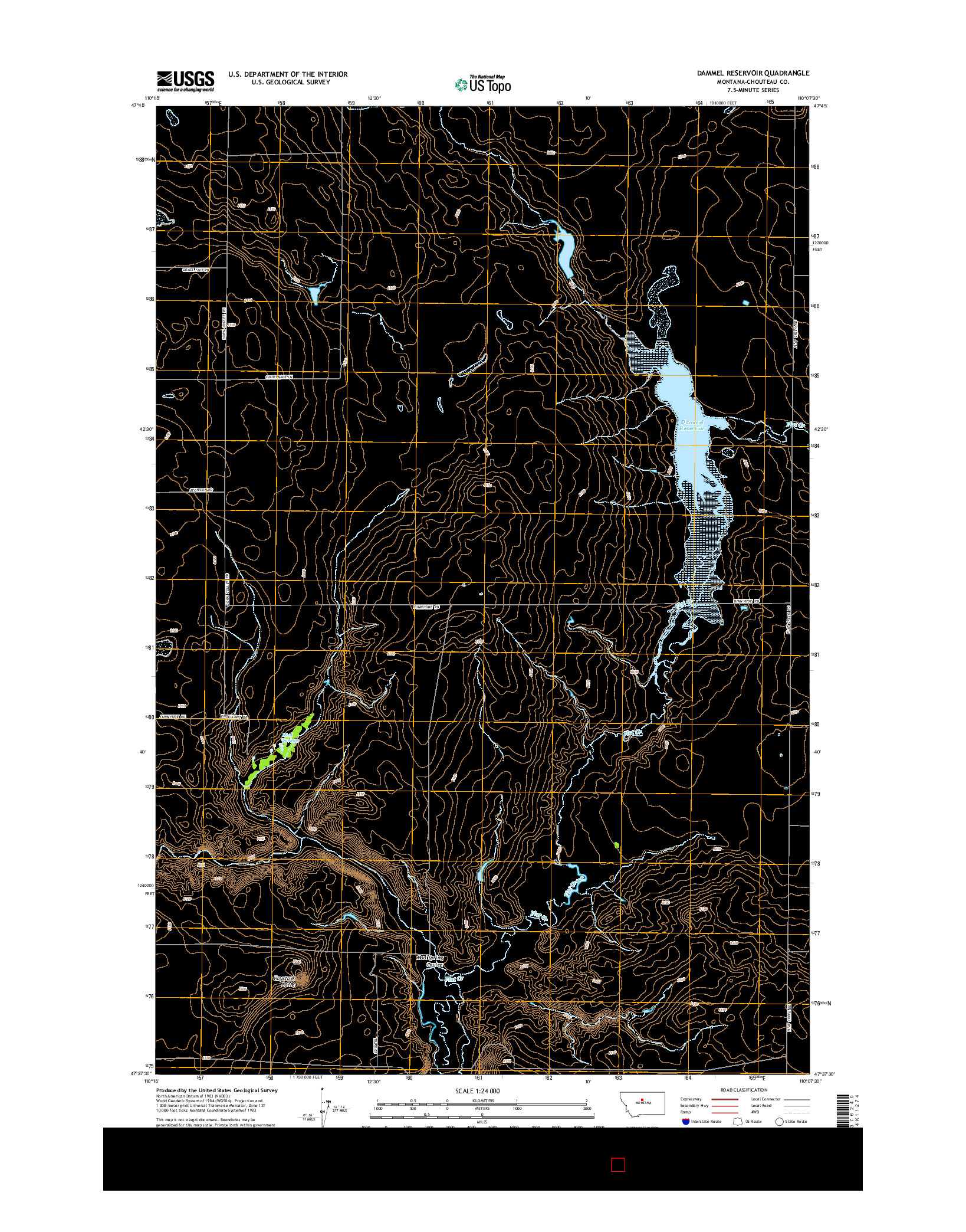 USGS US TOPO 7.5-MINUTE MAP FOR DAMMEL RESERVOIR, MT 2014
