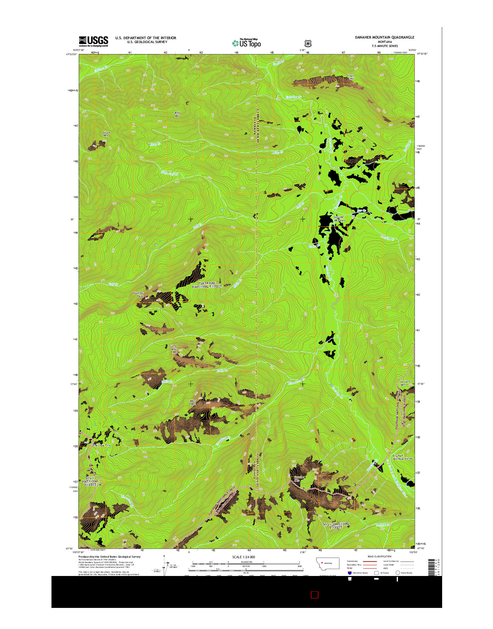 USGS US TOPO 7.5-MINUTE MAP FOR DANAHER MOUNTAIN, MT 2014