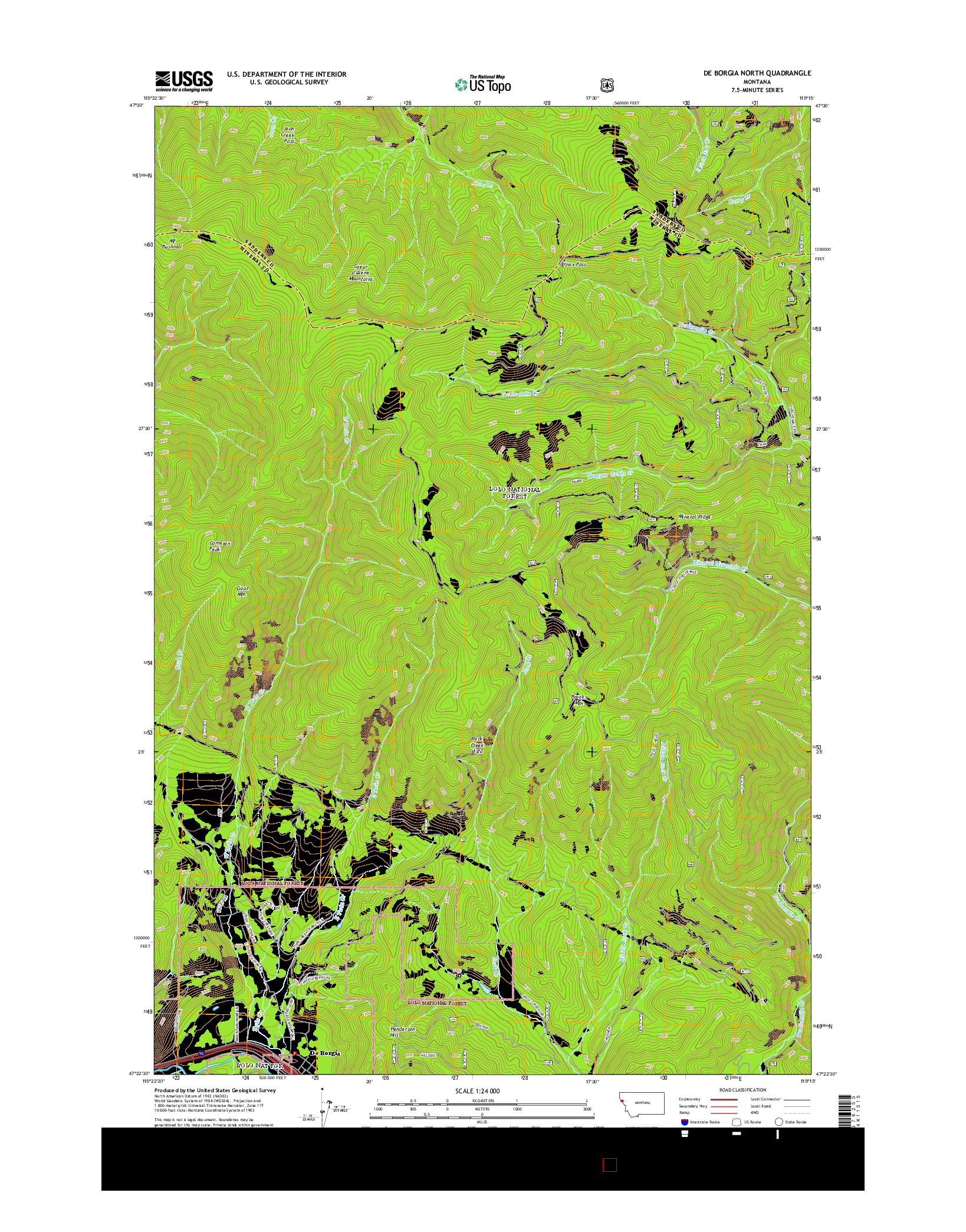 USGS US TOPO 7.5-MINUTE MAP FOR DE BORGIA NORTH, MT 2014