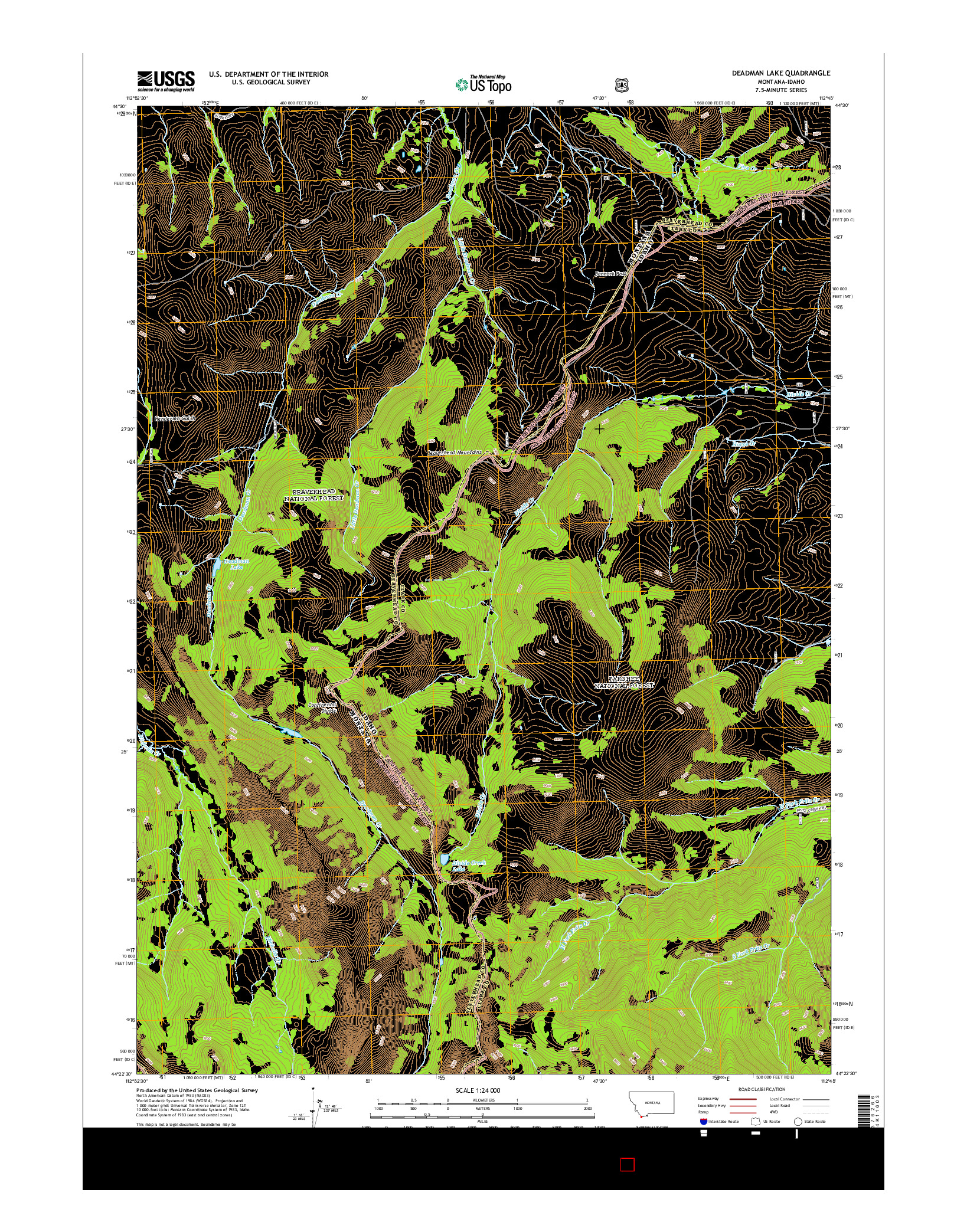 USGS US TOPO 7.5-MINUTE MAP FOR DEADMAN LAKE, MT-ID 2014