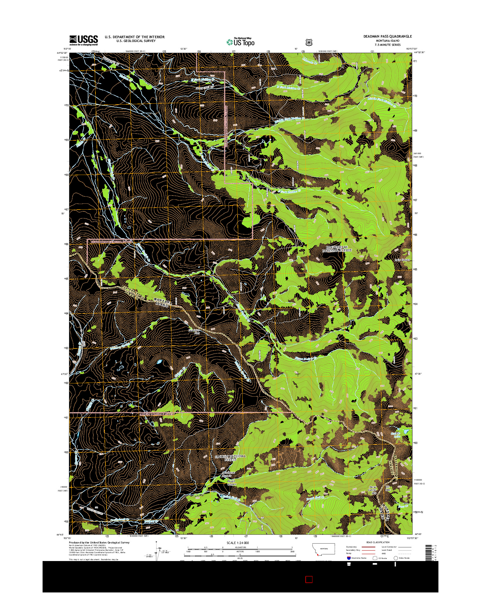 USGS US TOPO 7.5-MINUTE MAP FOR DEADMAN PASS, MT-ID 2014