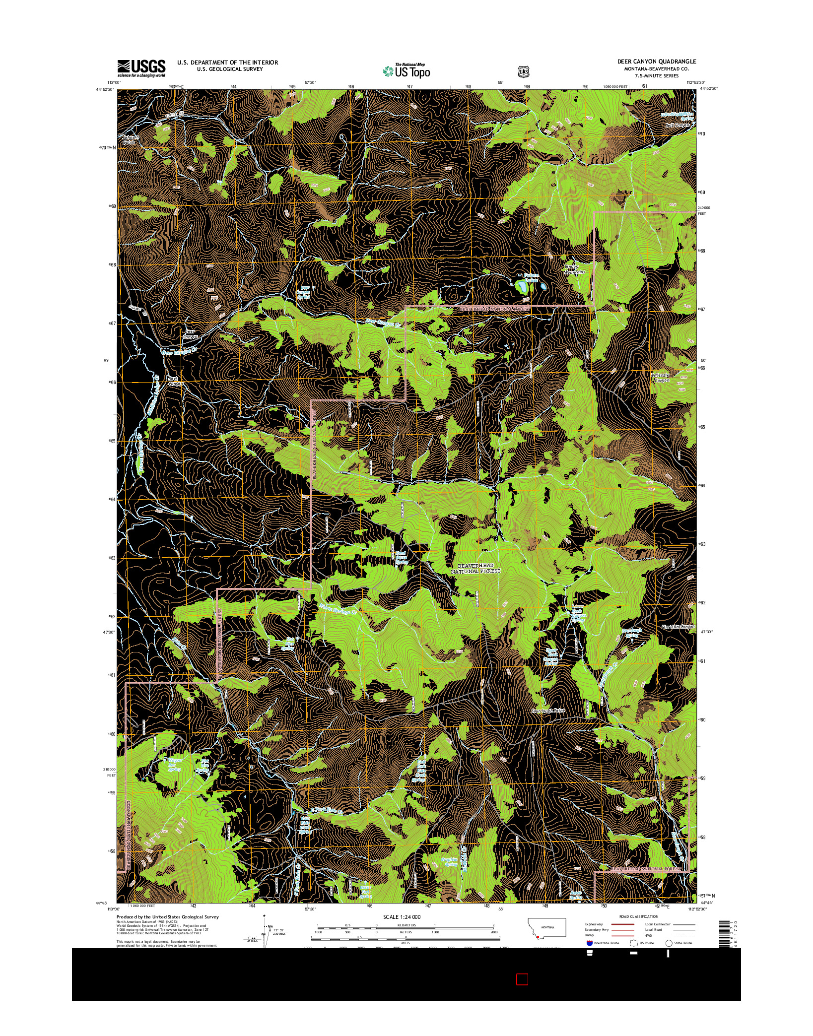 USGS US TOPO 7.5-MINUTE MAP FOR DEER CANYON, MT 2014