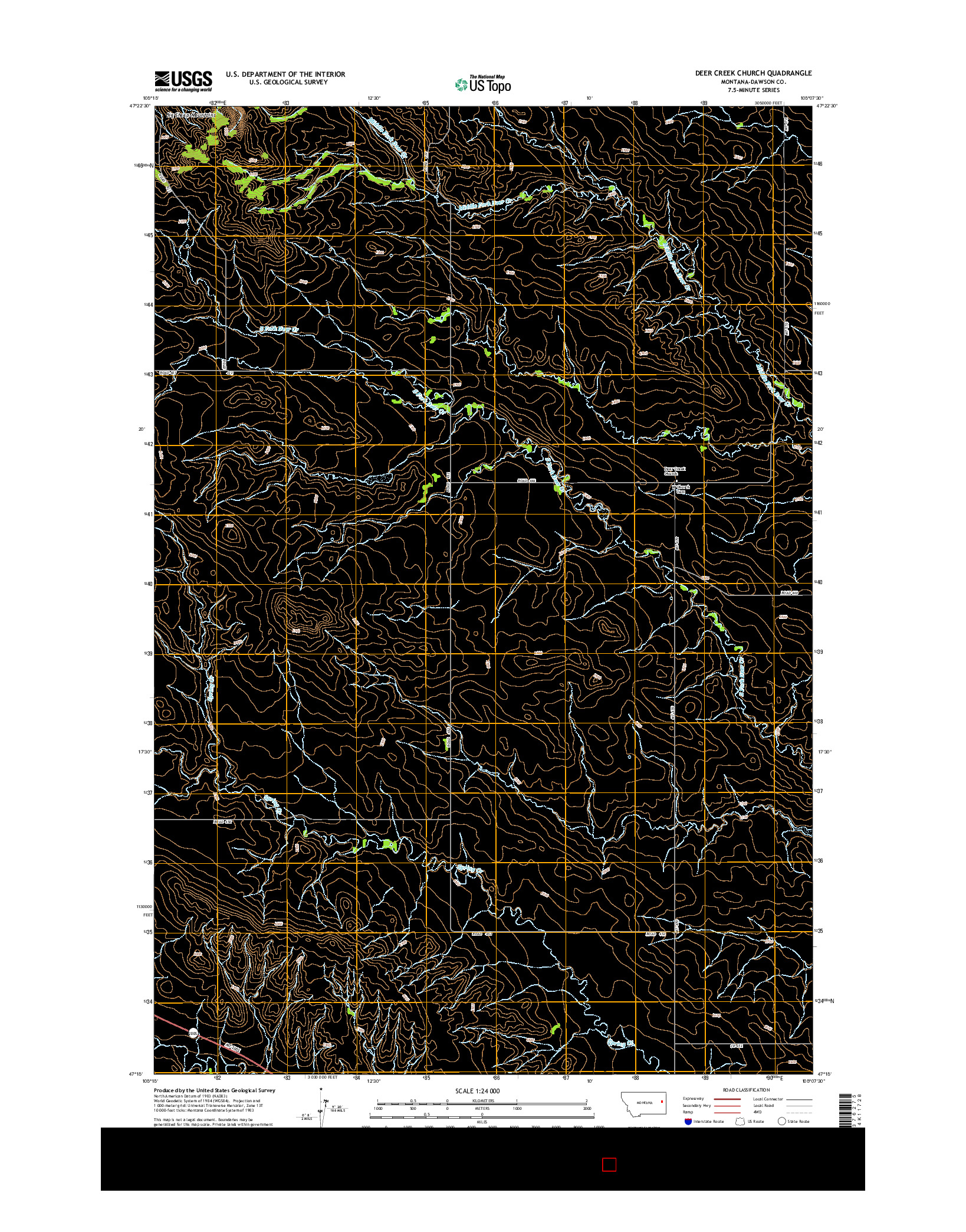 USGS US TOPO 7.5-MINUTE MAP FOR DEER CREEK CHURCH, MT 2014