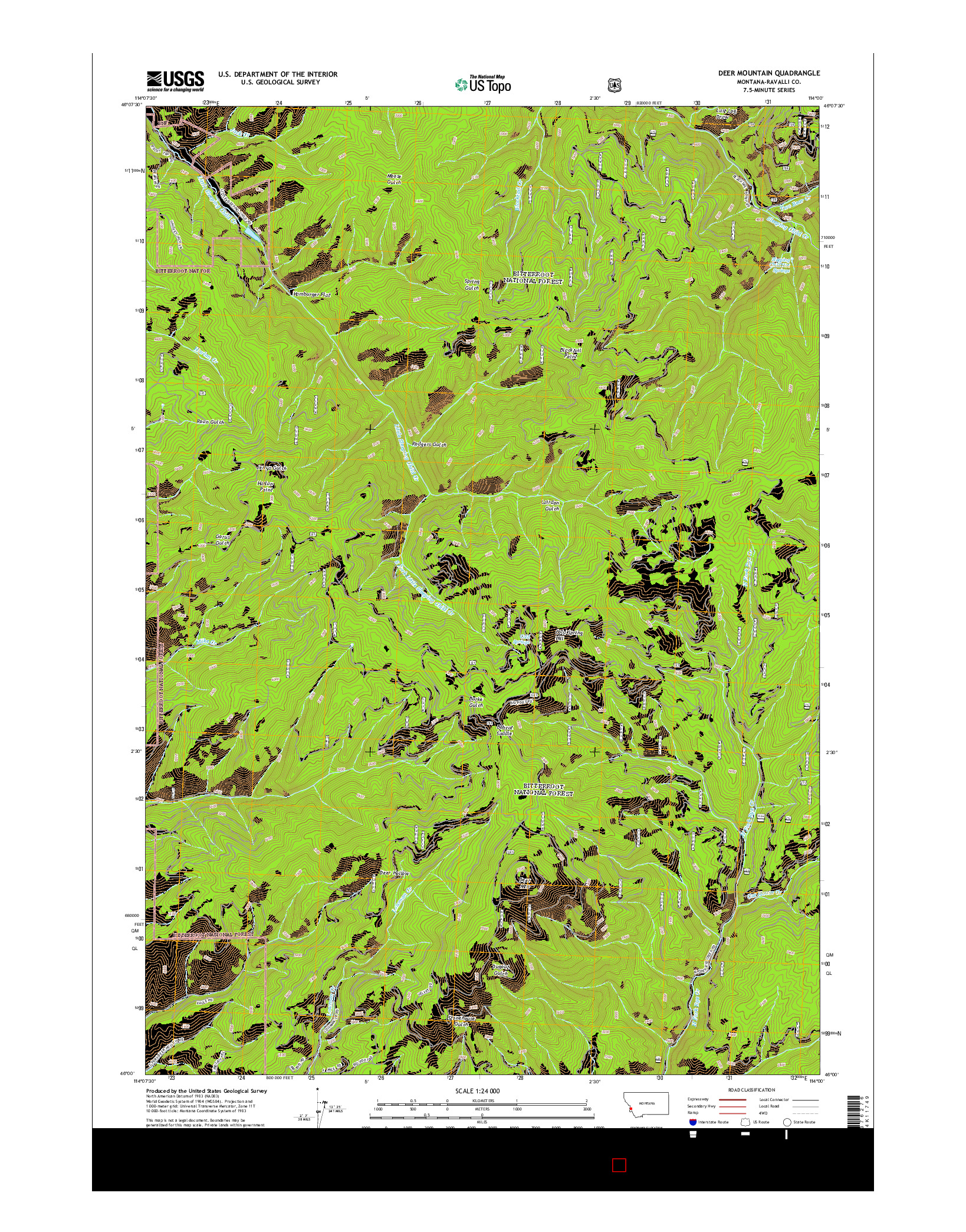 USGS US TOPO 7.5-MINUTE MAP FOR DEER MOUNTAIN, MT 2014