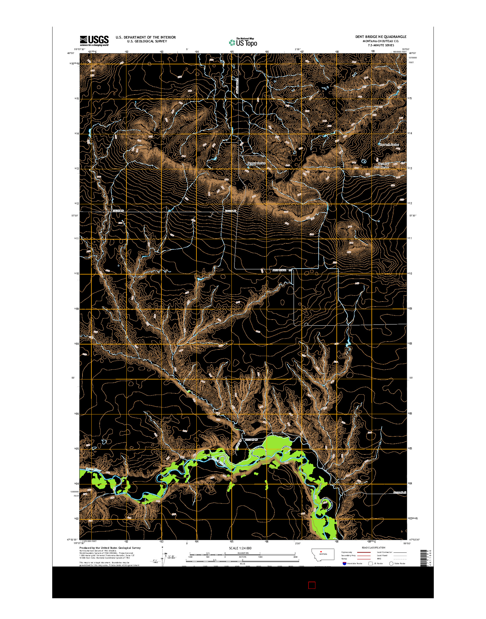 USGS US TOPO 7.5-MINUTE MAP FOR DENT BRIDGE NE, MT 2014