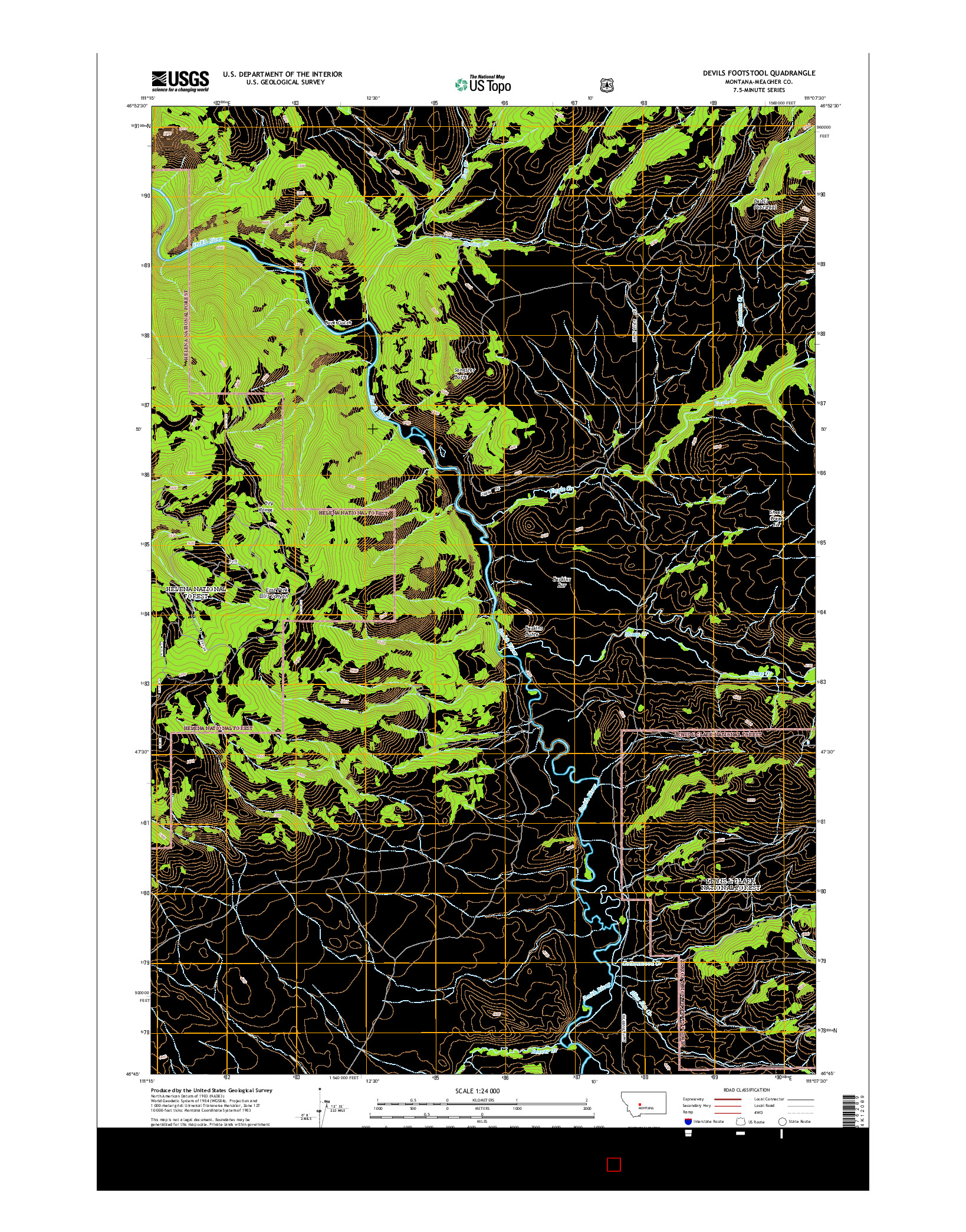 USGS US TOPO 7.5-MINUTE MAP FOR DEVILS FOOTSTOOL, MT 2014