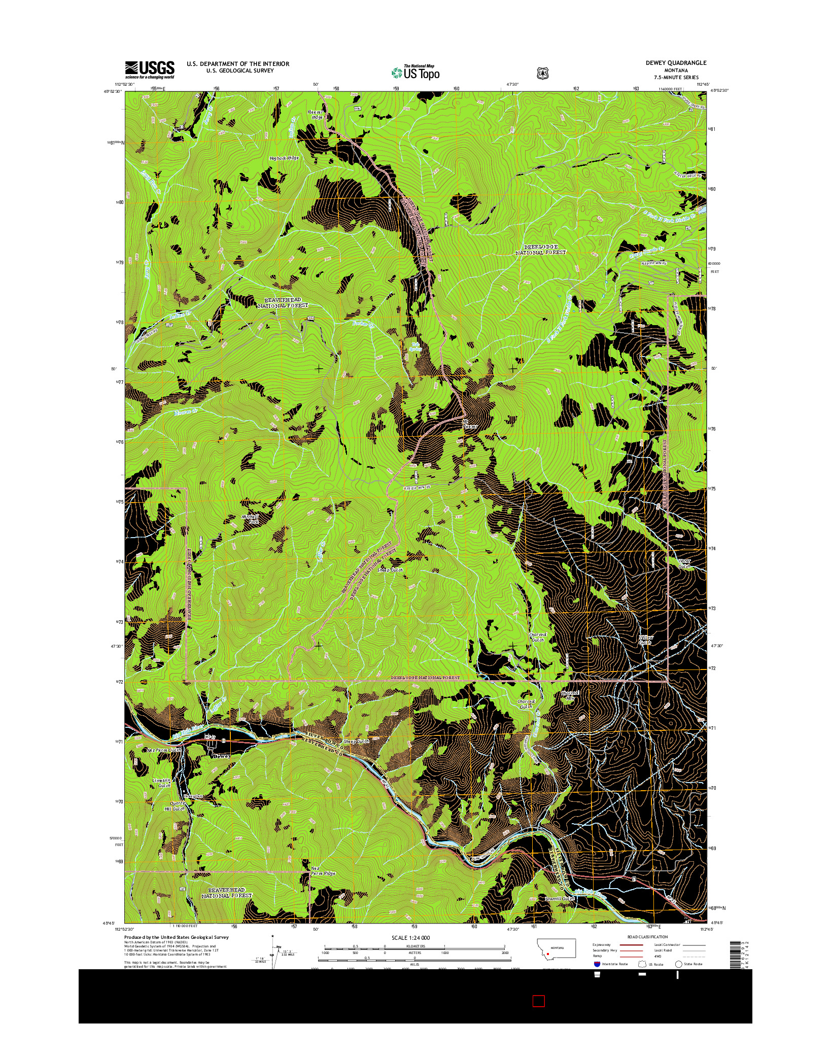 USGS US TOPO 7.5-MINUTE MAP FOR DEWEY, MT 2014