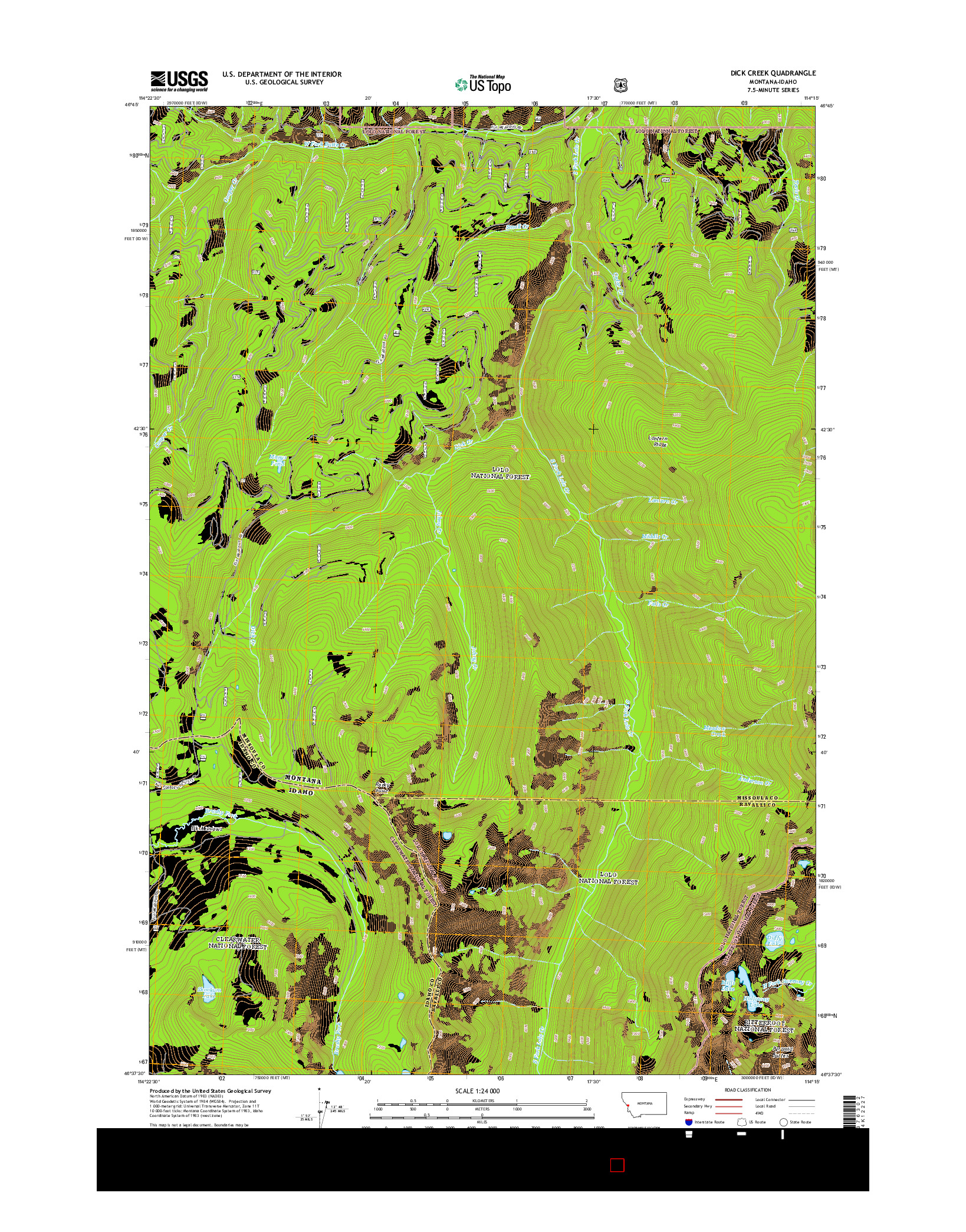 USGS US TOPO 7.5-MINUTE MAP FOR DICK CREEK, MT-ID 2014