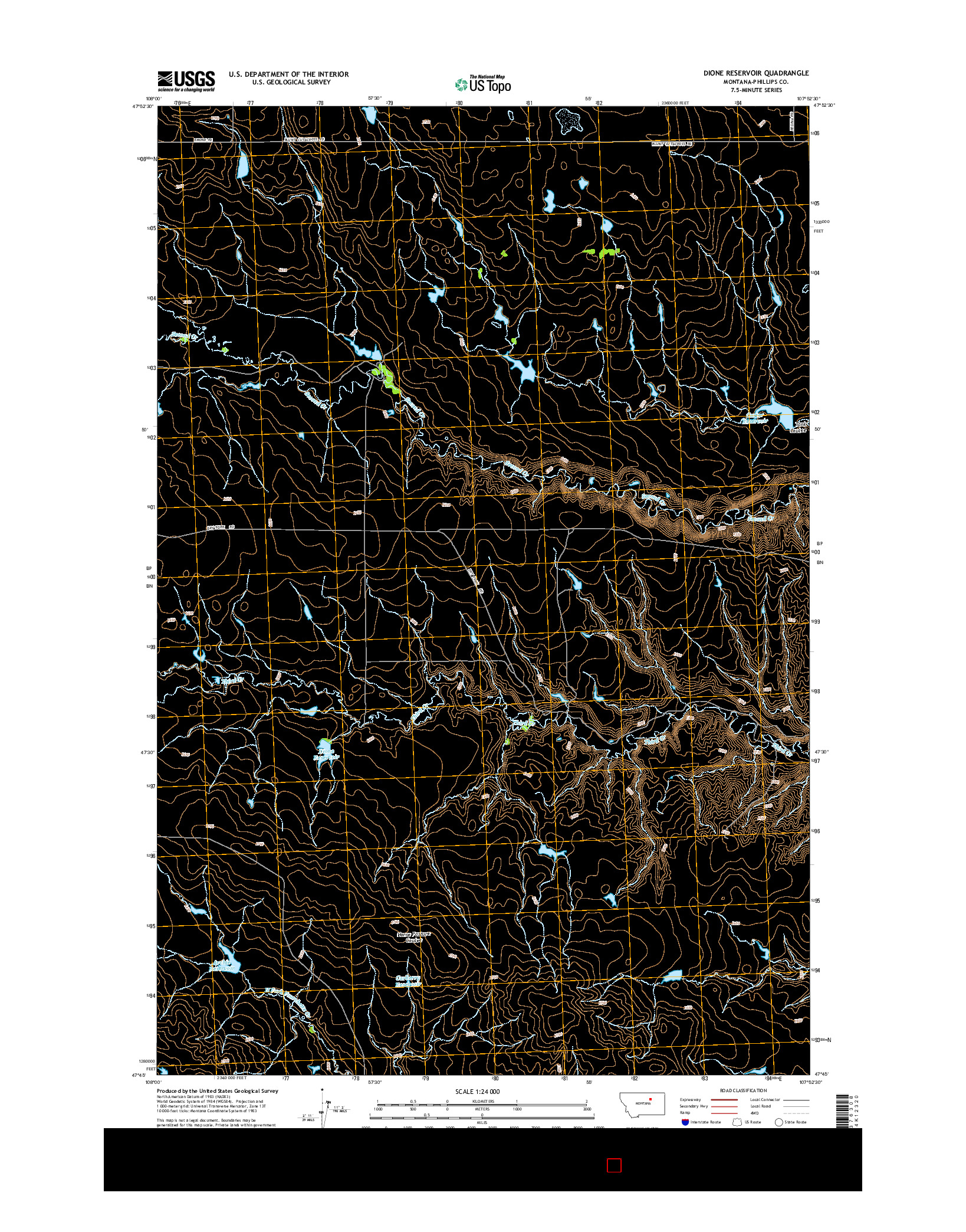 USGS US TOPO 7.5-MINUTE MAP FOR DIONE RESERVOIR, MT 2014