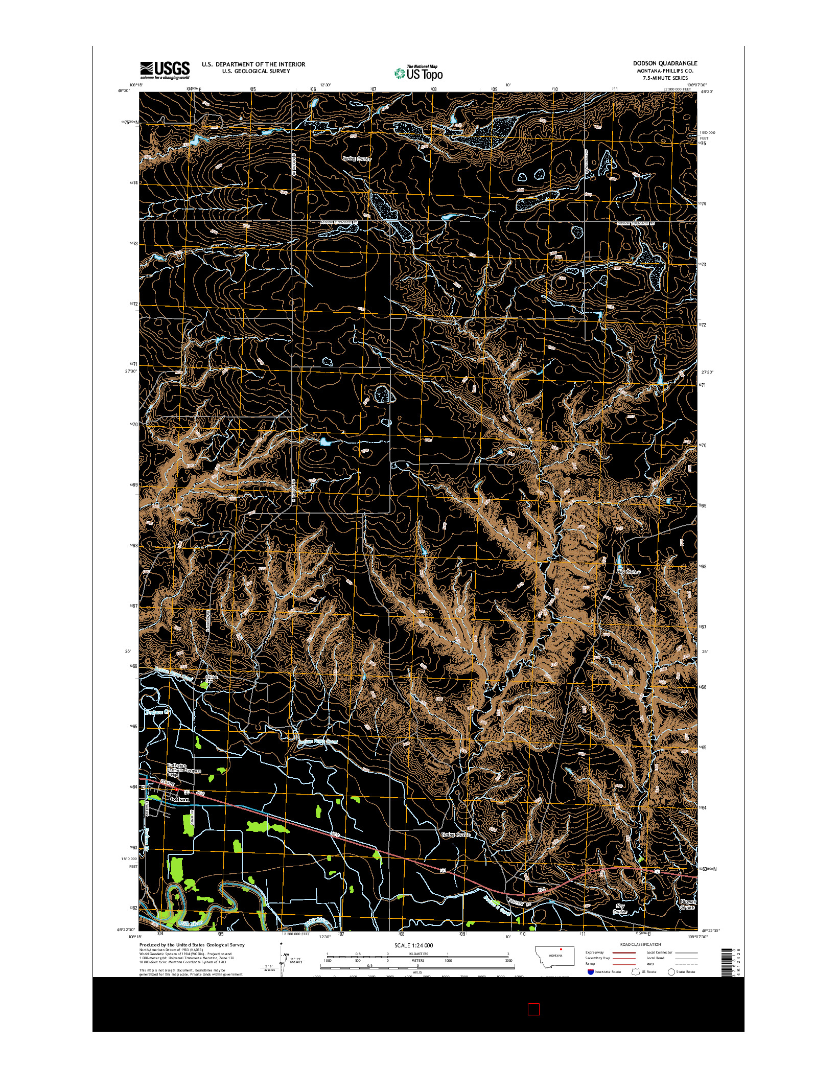 USGS US TOPO 7.5-MINUTE MAP FOR DODSON, MT 2014
