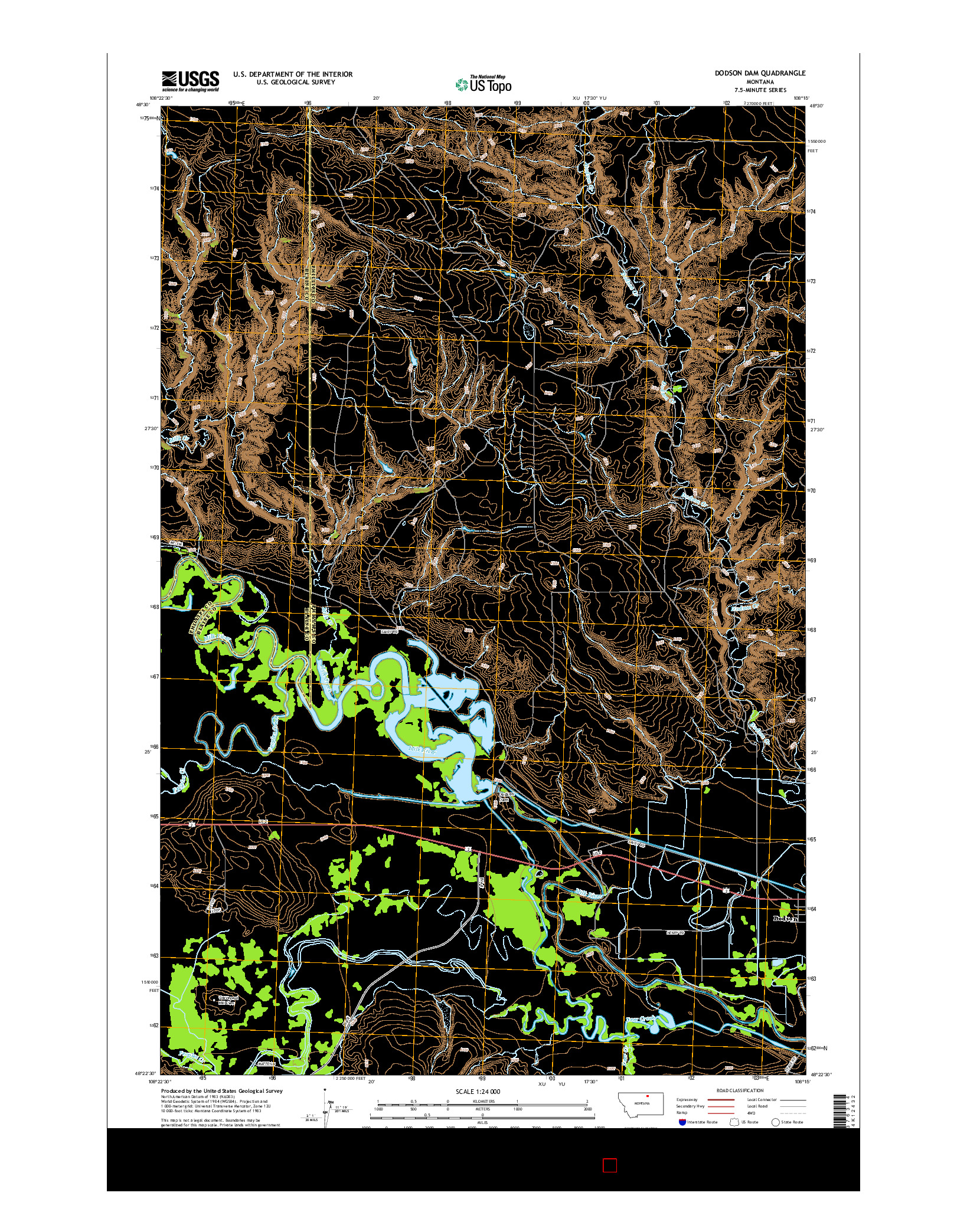 USGS US TOPO 7.5-MINUTE MAP FOR DODSON DAM, MT 2014