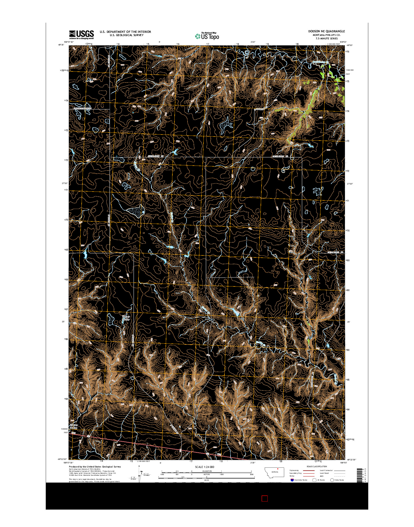 USGS US TOPO 7.5-MINUTE MAP FOR DODSON NE, MT 2014