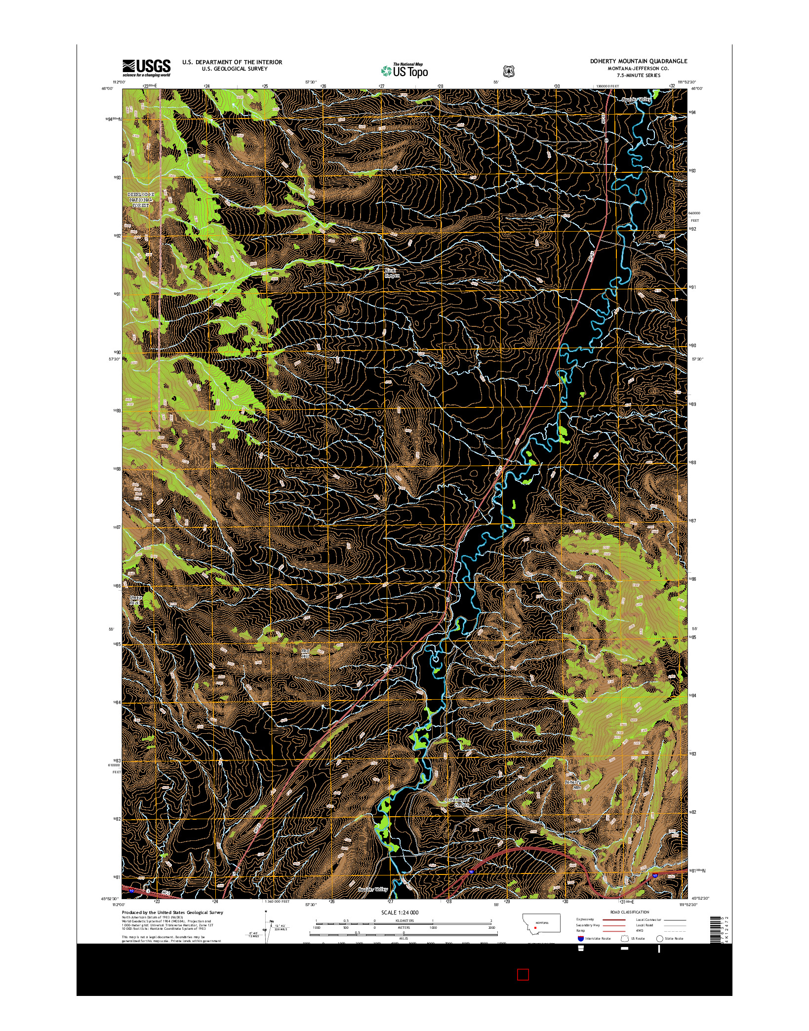 USGS US TOPO 7.5-MINUTE MAP FOR DOHERTY MOUNTAIN, MT 2014